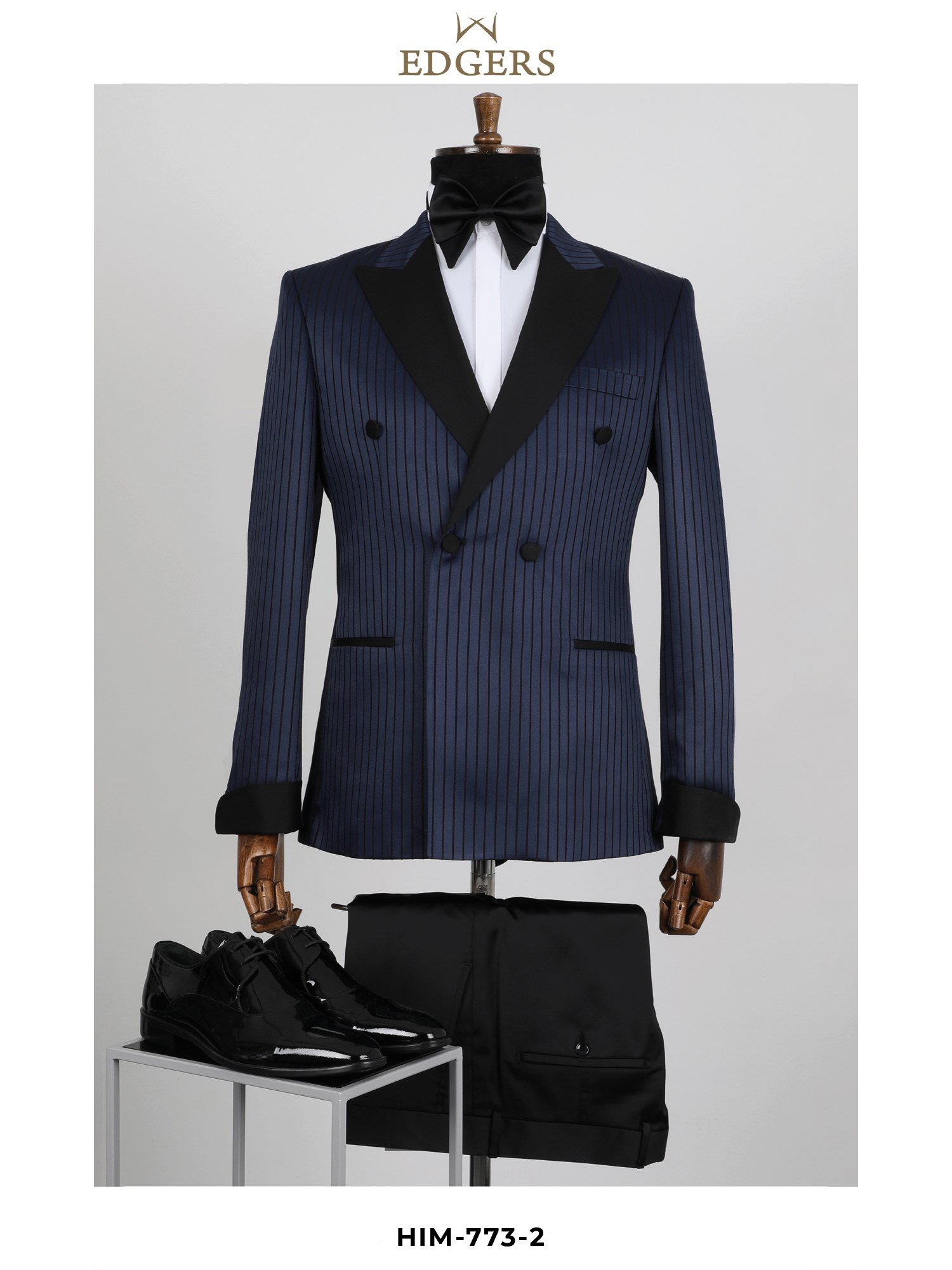 Navy-Blue Striped Slim Fit Tuxedo Wholesale 