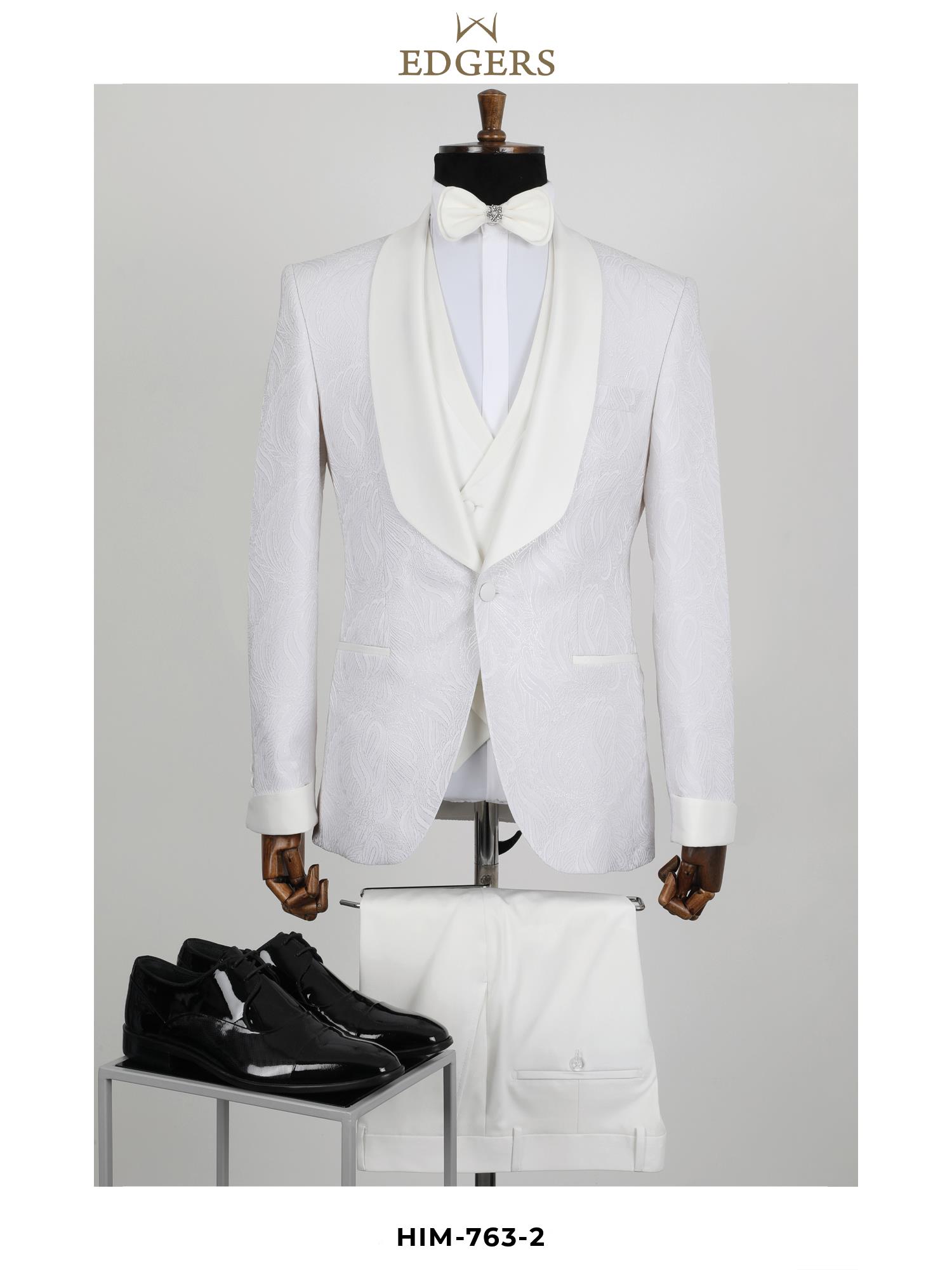 White Jacquard Tuxedo Suit Wholesale