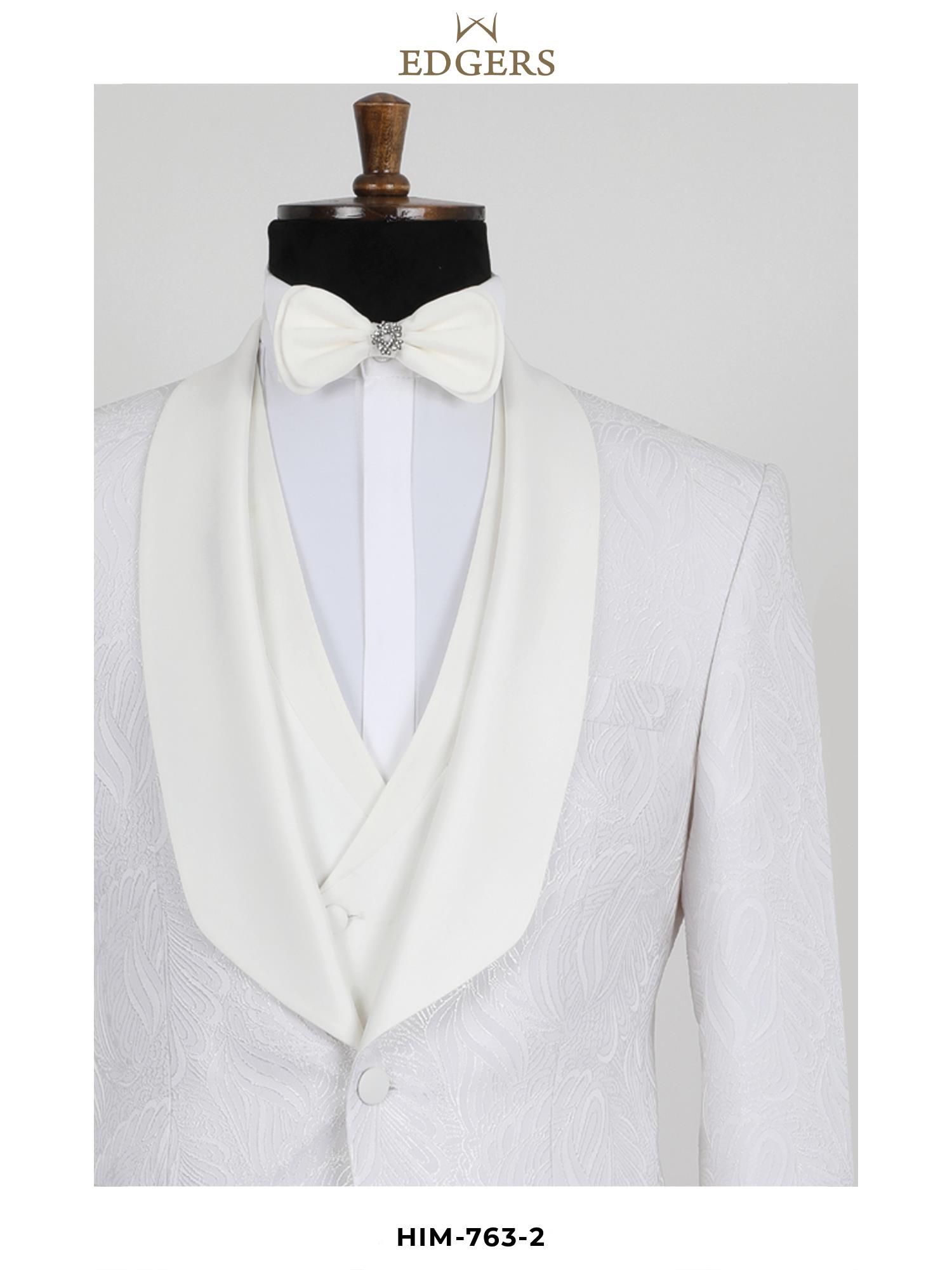 White Jacquard Tuxedo Suit Wholesale