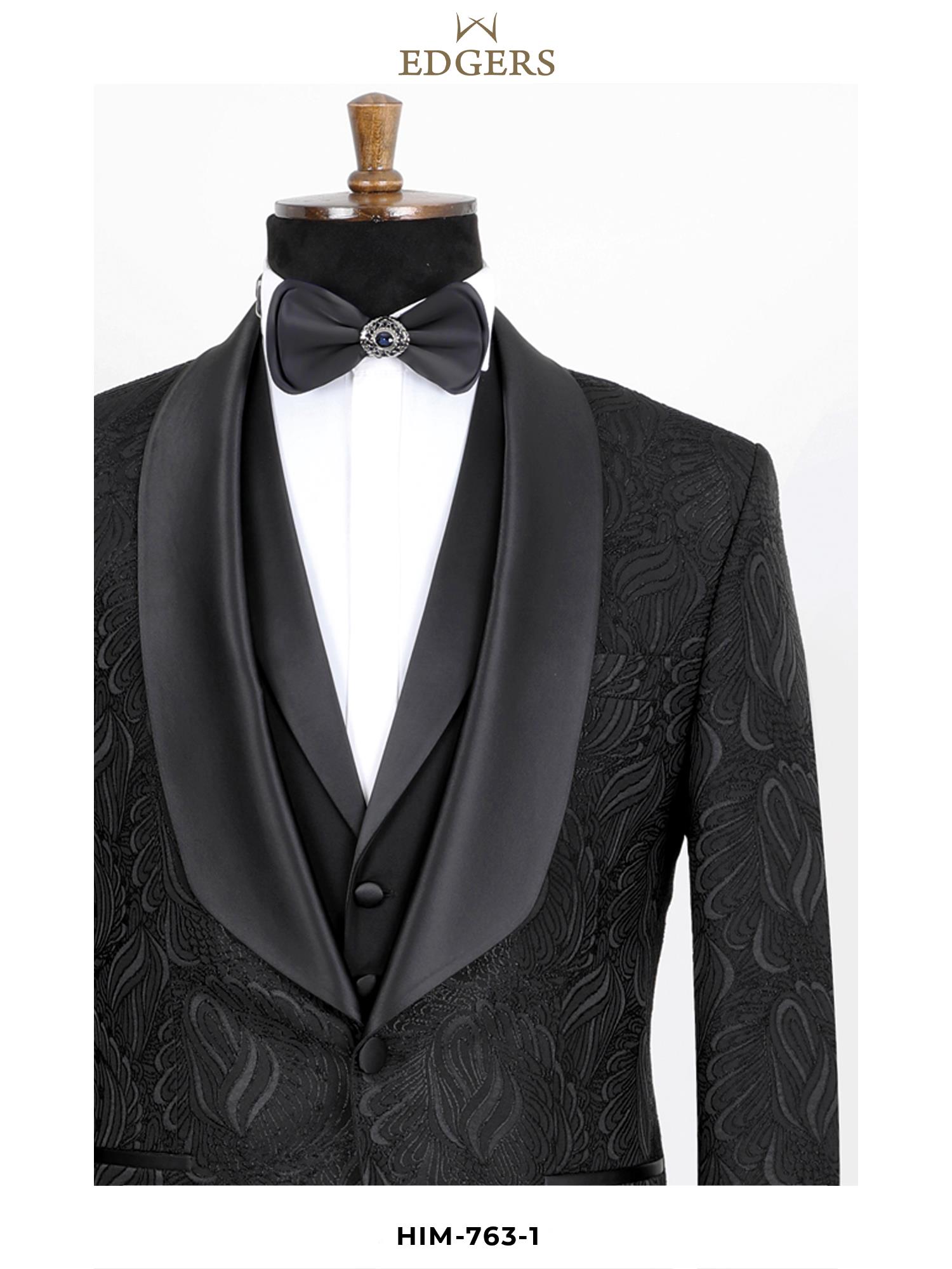 Black Jacquard Tuxedo Suit Wholesale