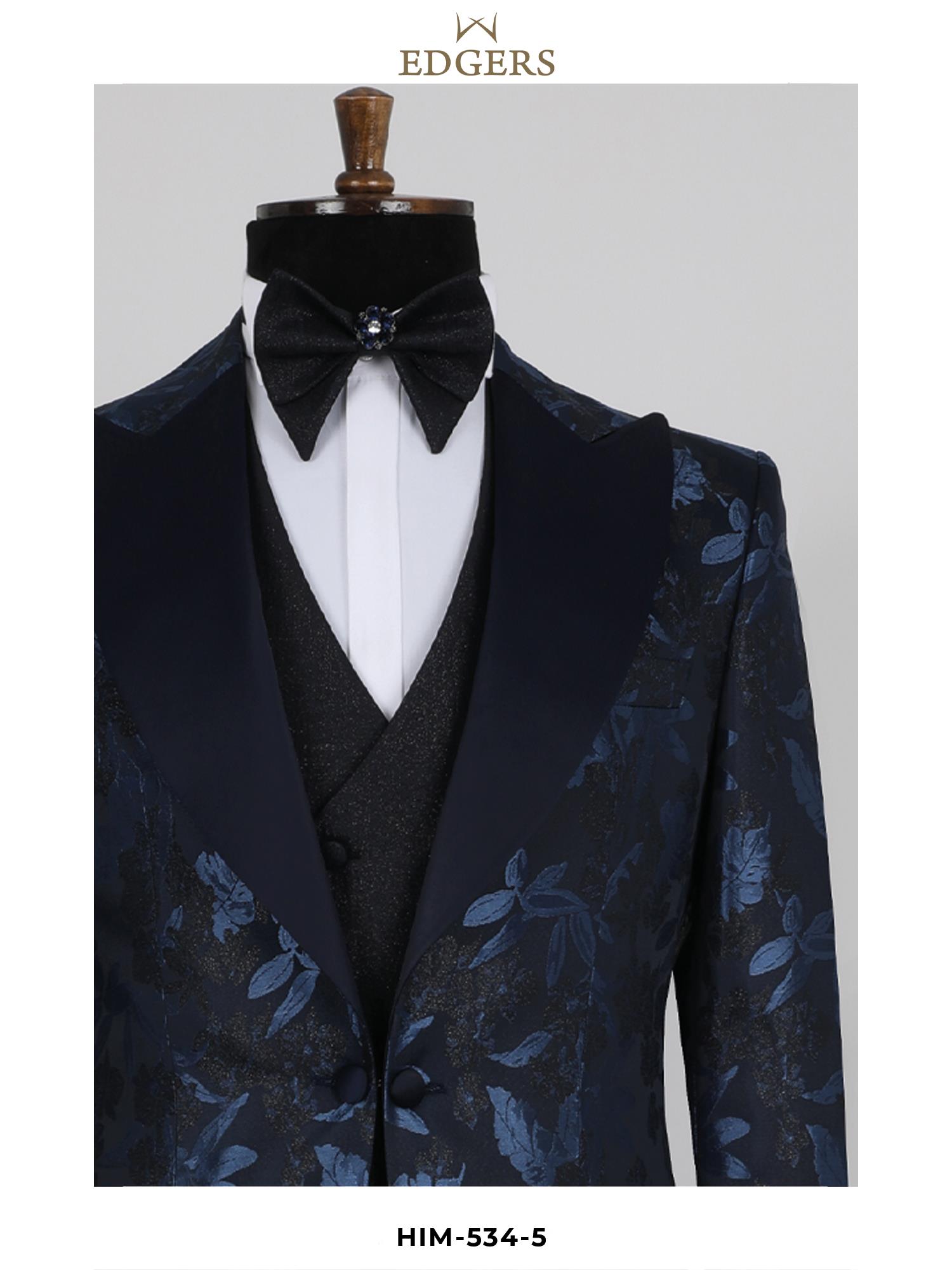 Leaf Patterned Slim Fit Blue Tuxedo Wholesale 