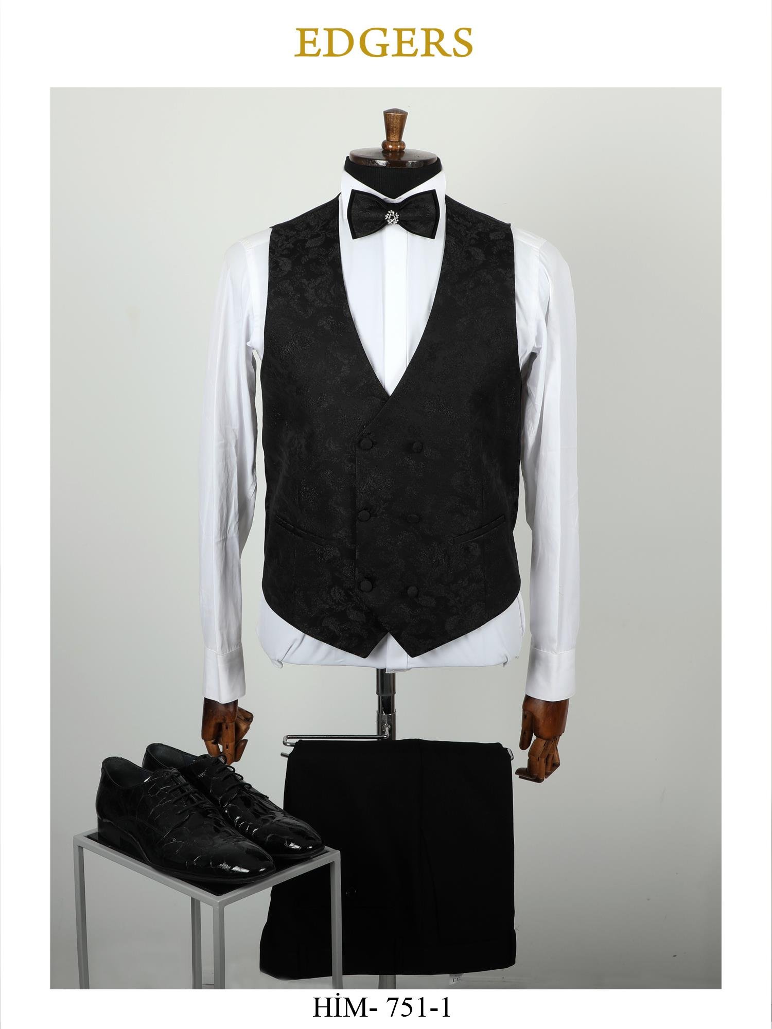 Sparkly Jacquard Collar Black Tuxedo Wholesale
