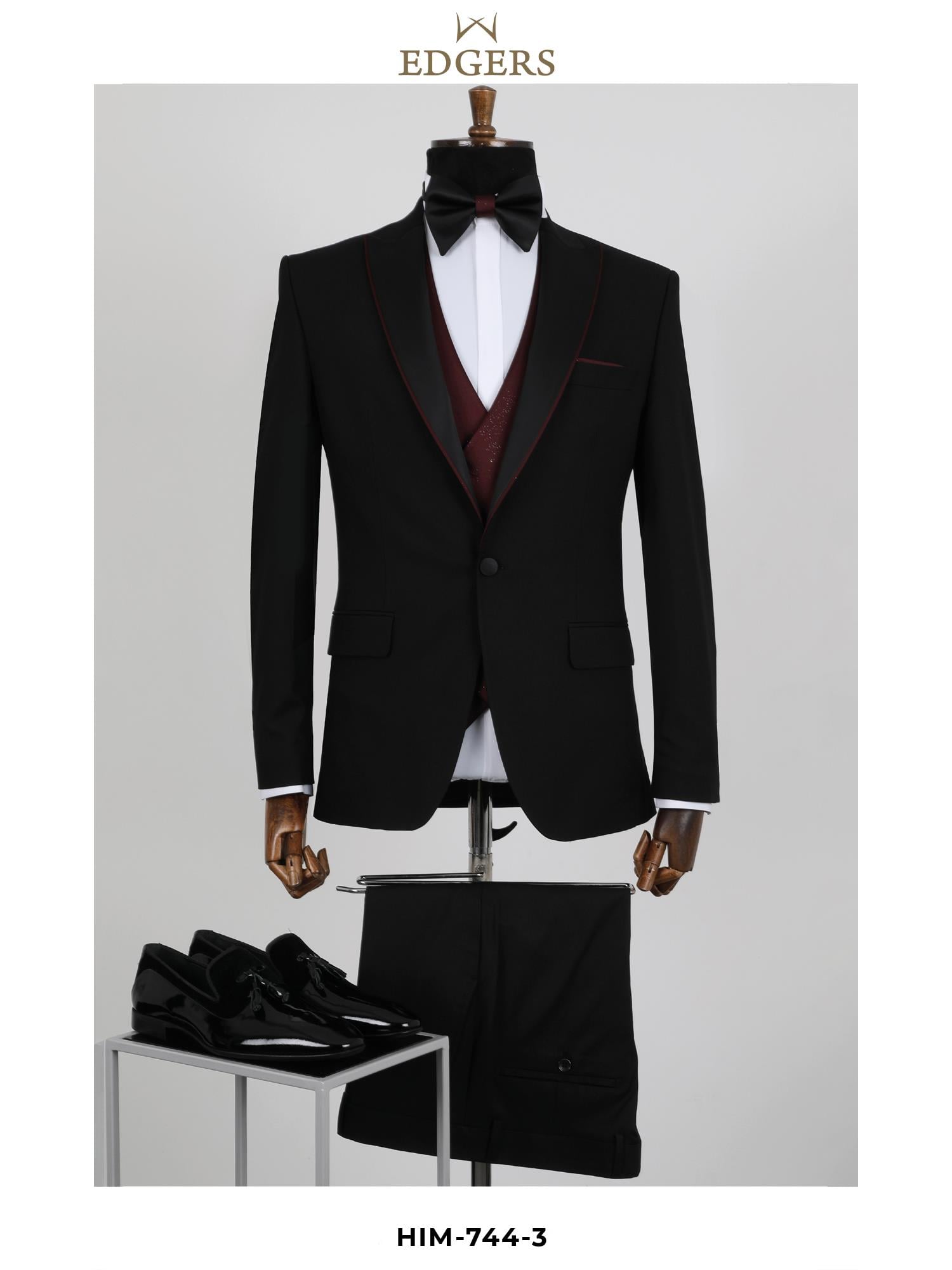 Edgers Tek Düğme Yelekli  Slim Fit Damatlık Takım HİM 744