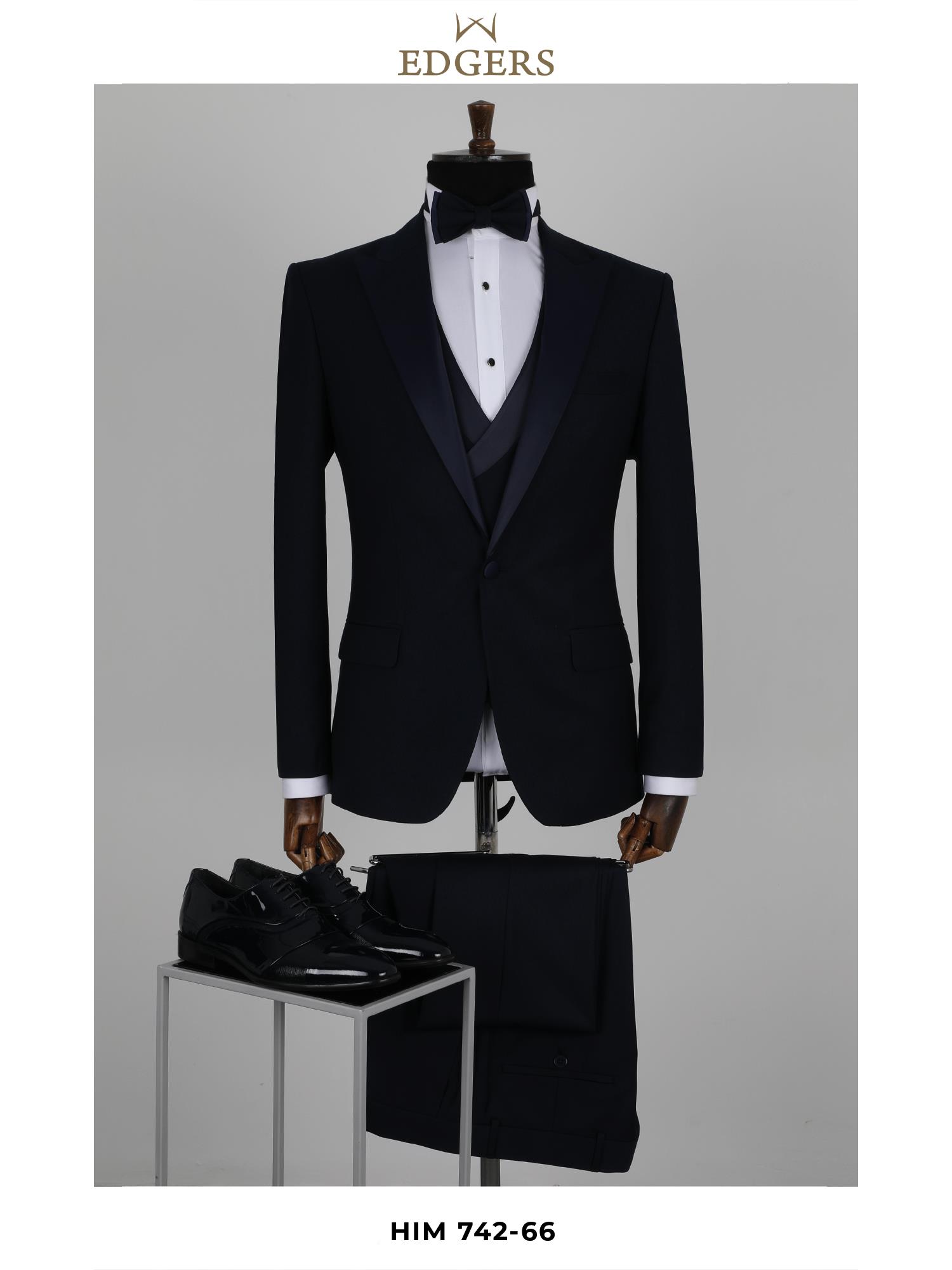 Edgers Tek Düğme Yelekli  Slim Fit Damatlık Takım HİM 742