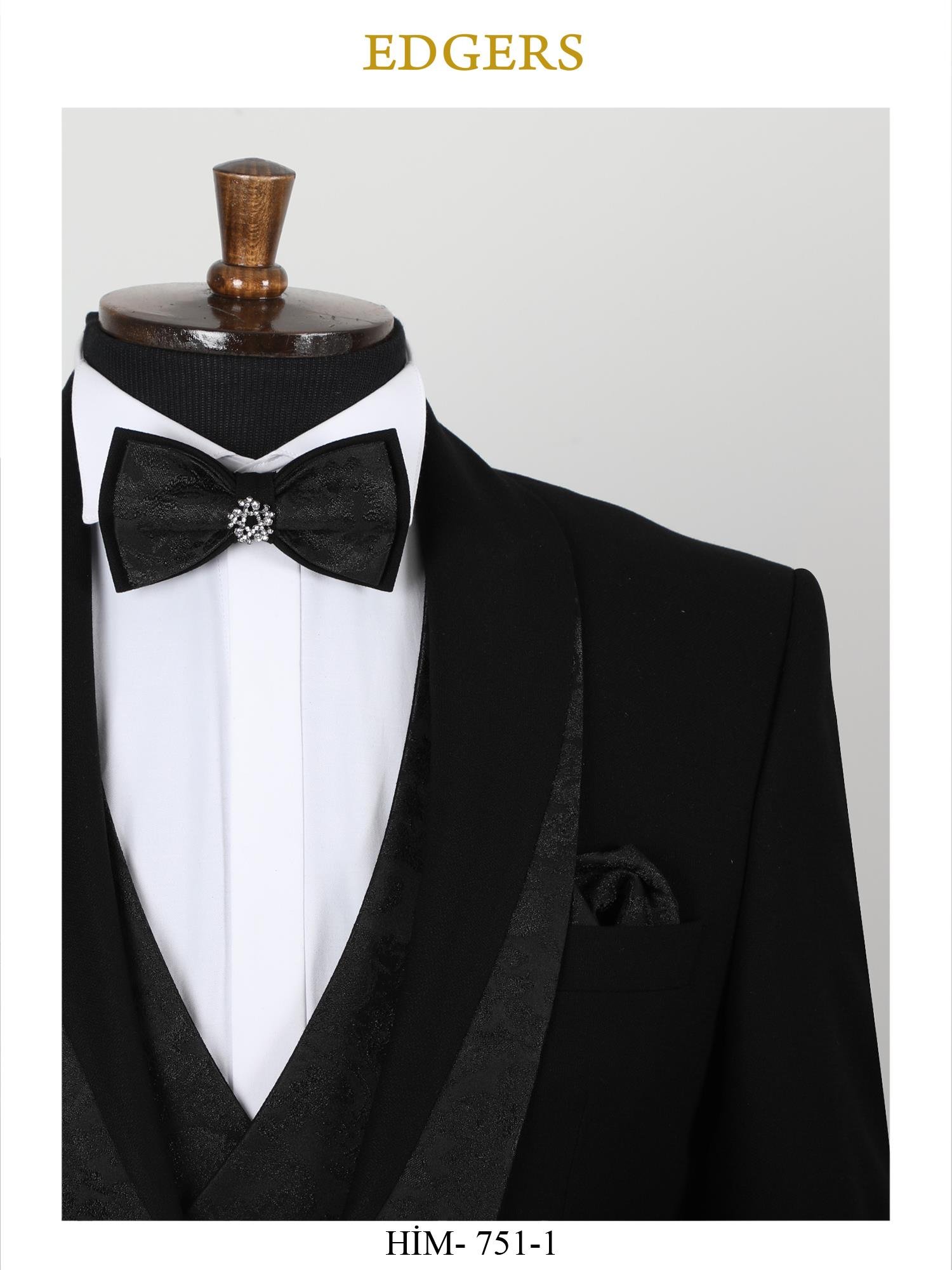Sparkly Jacquard Collar Black Tuxedo Wholesale