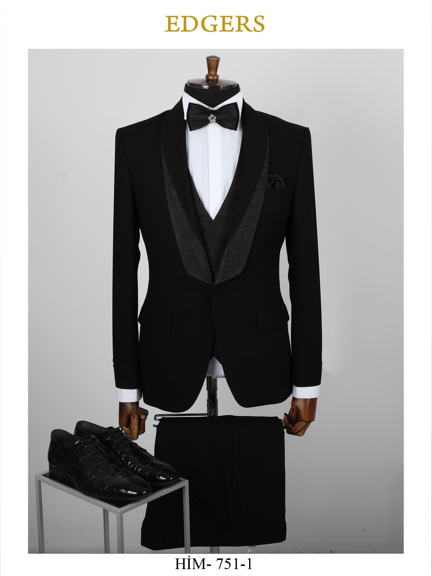 Sparkly Jacquard Collar Black Tuxedo Wholesale
