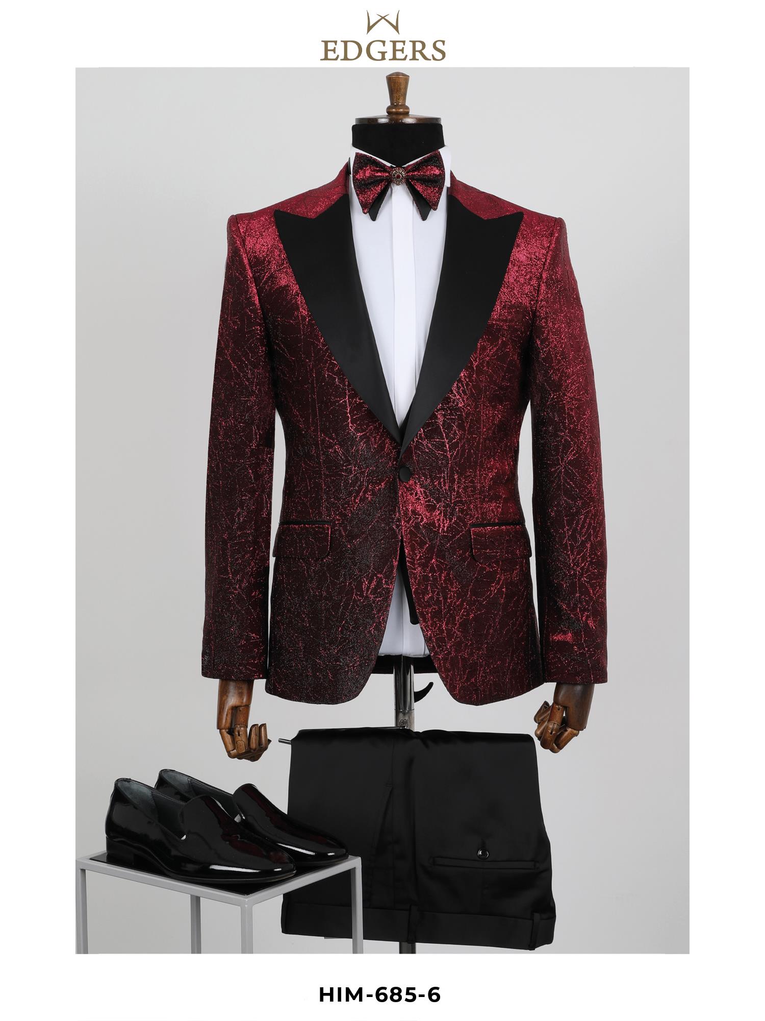 Tile-Red Patterned Slim Fit Tuxedo Wholesale 