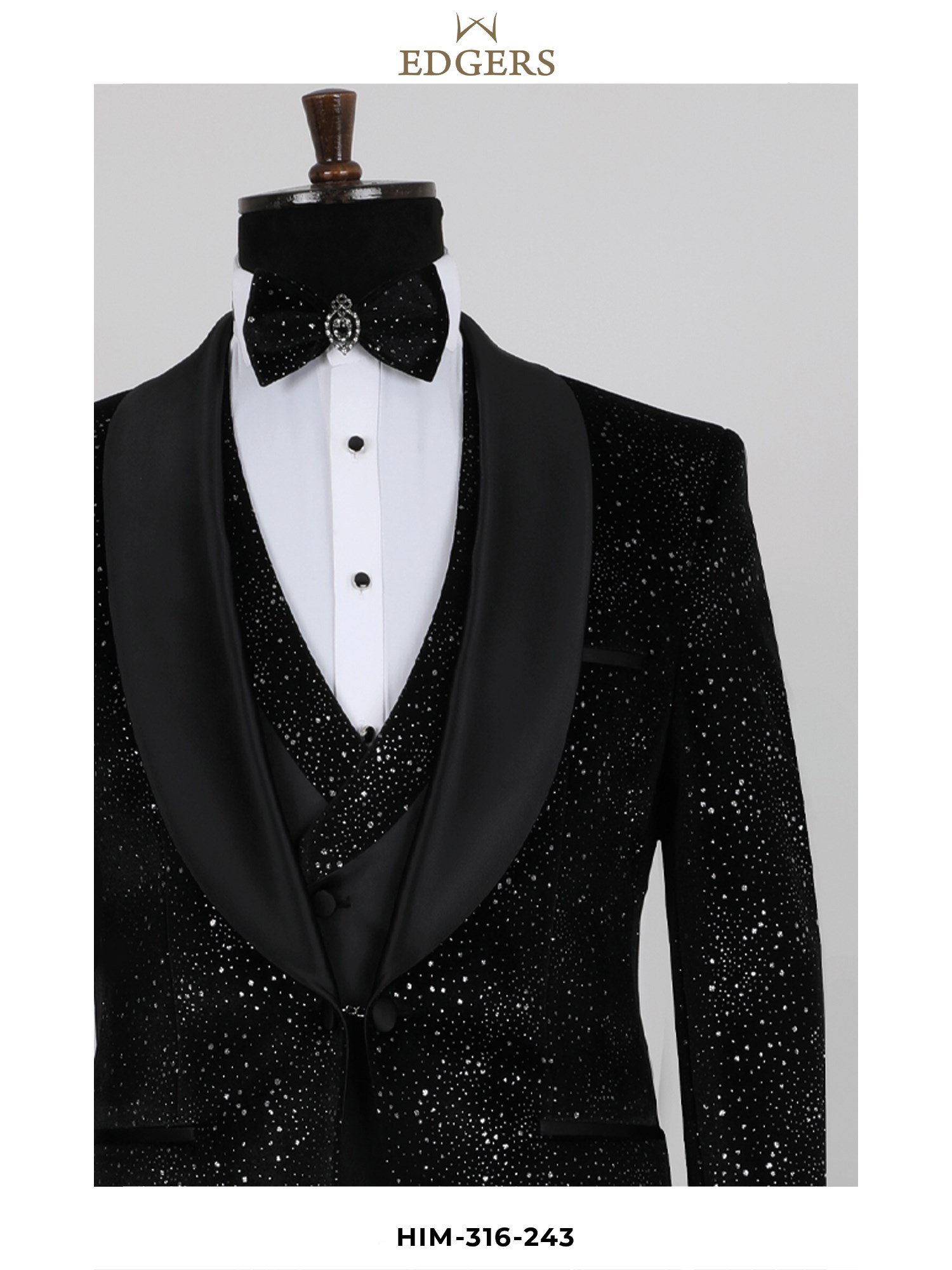 White Patterned Slim Fit Black Tuxedo Wholesale 