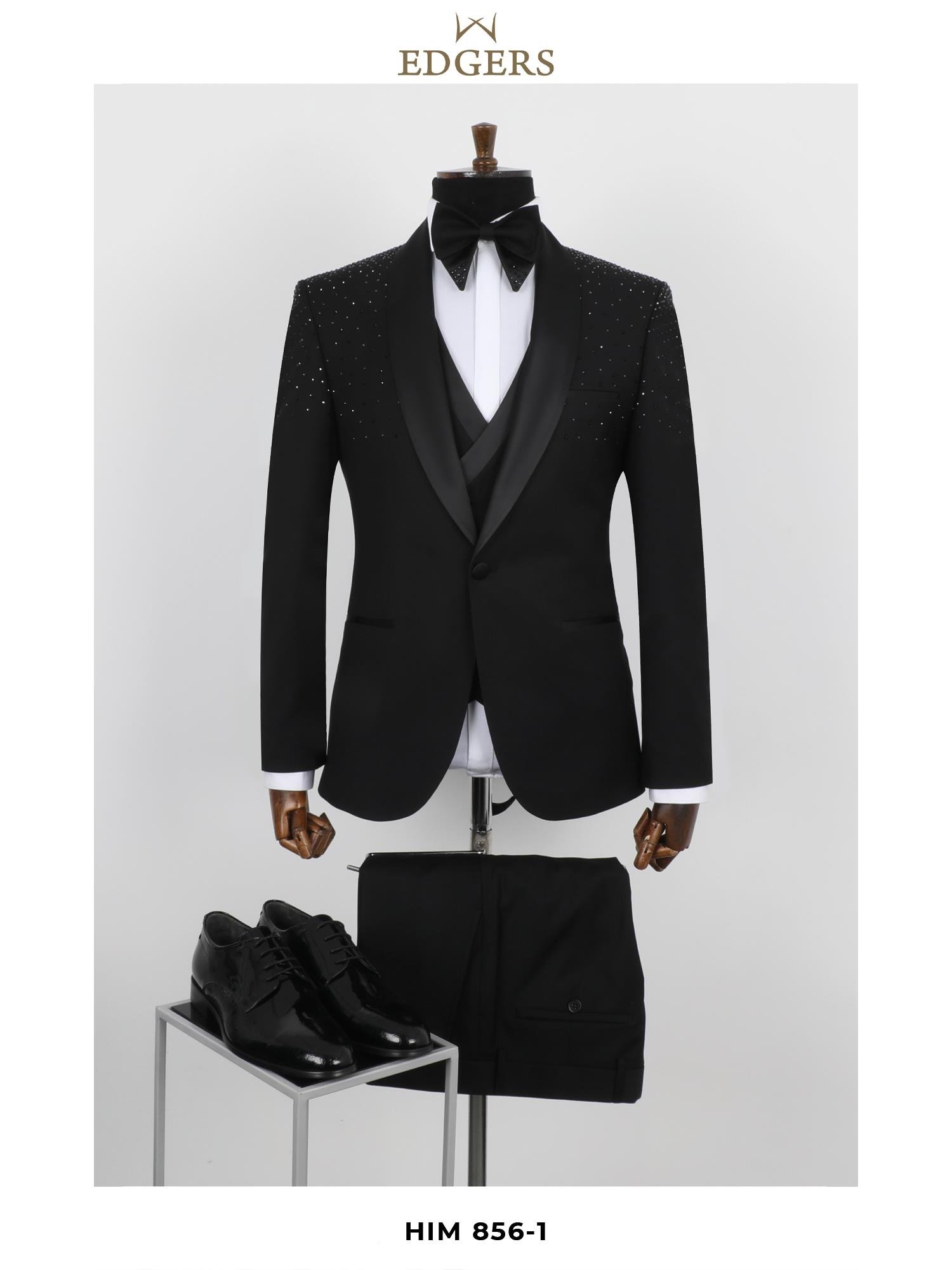 Edgers Tek Düğme Yelekli  Slim Fit Damatlık Takım HİM 856