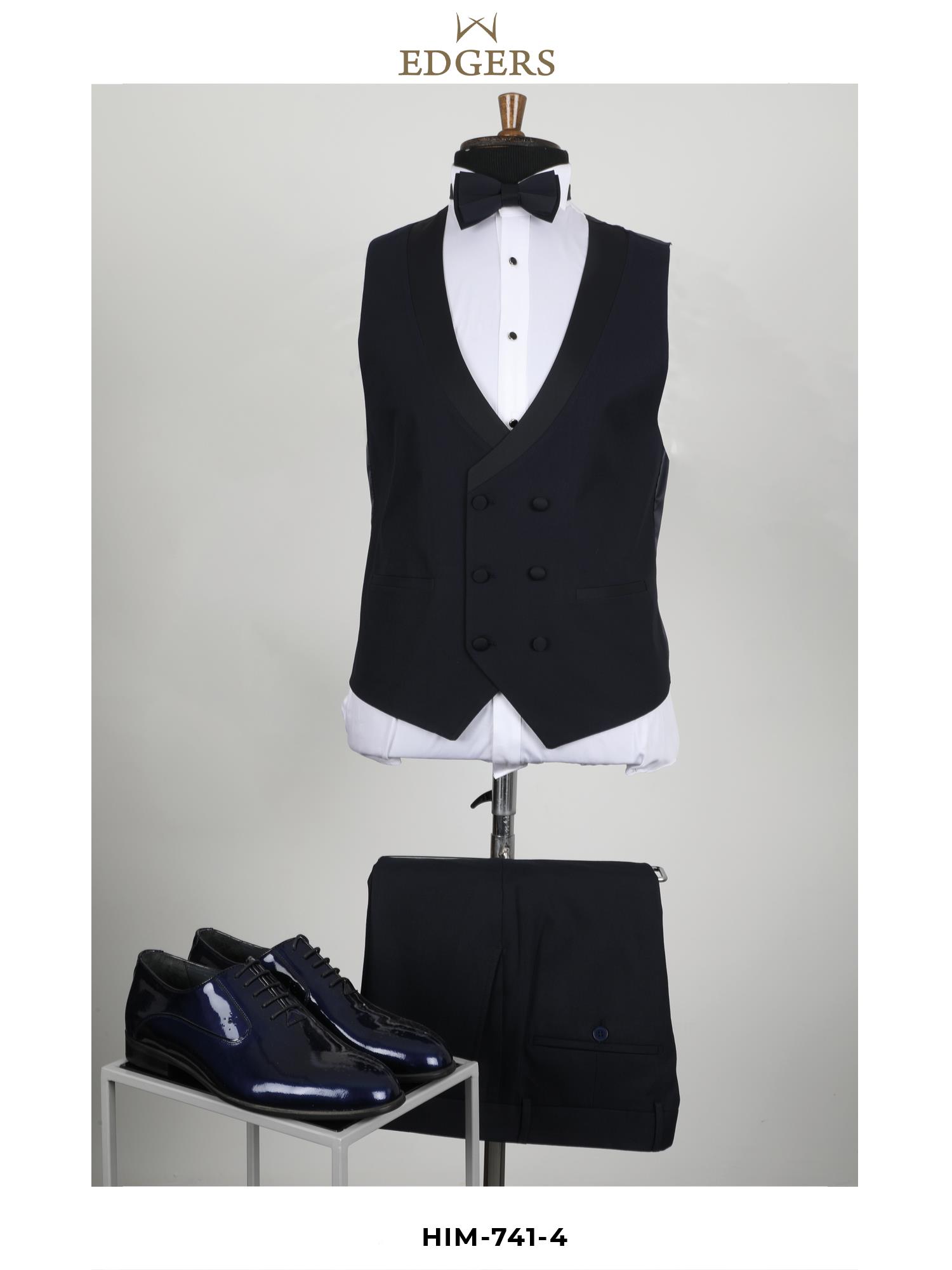 Single Breasted Satin Collar Dark Blue Vest Slim Fit Tuxedo Wholesale