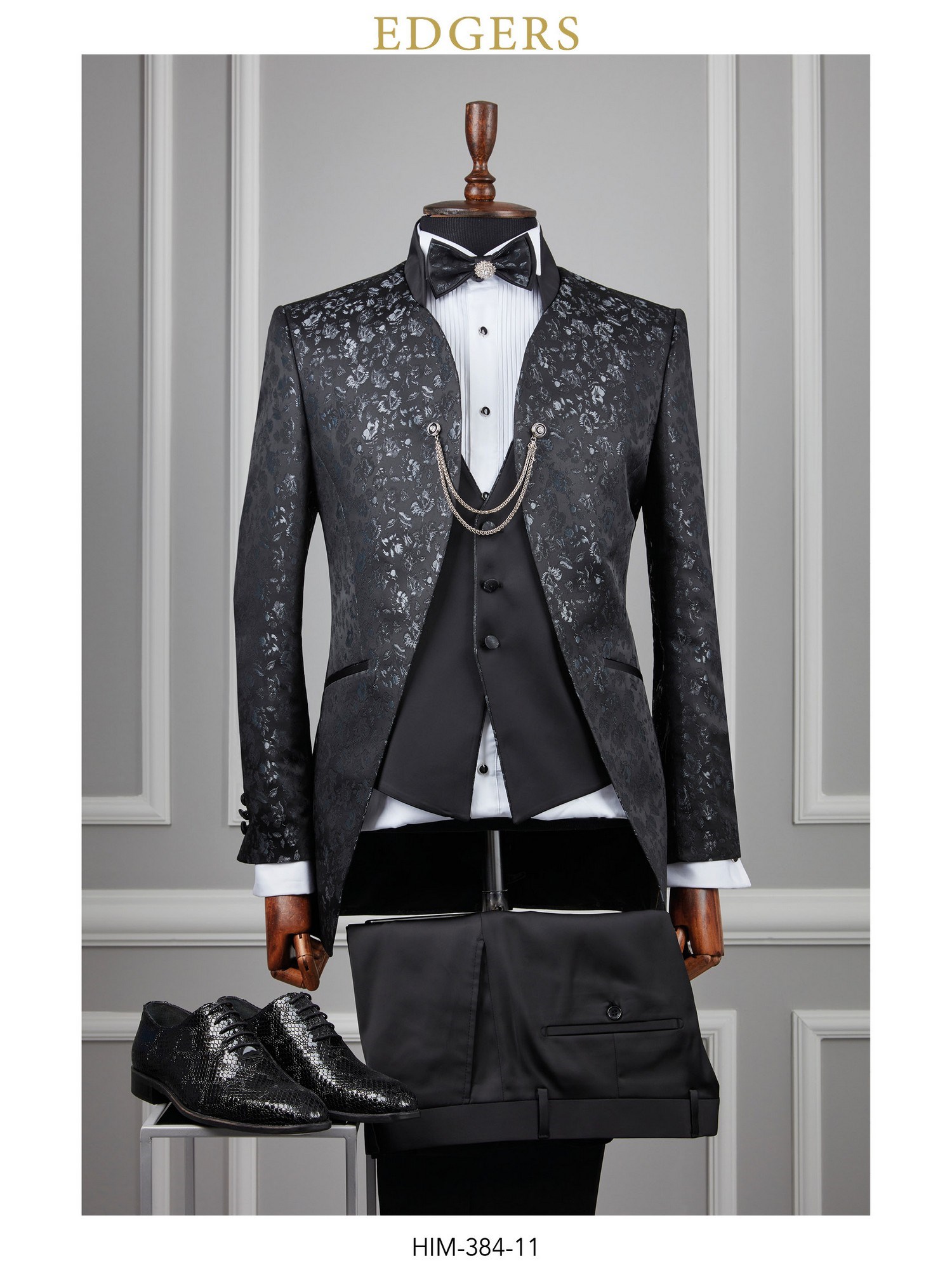 Slim Fit Black Patterned Tuxedo Wholesale