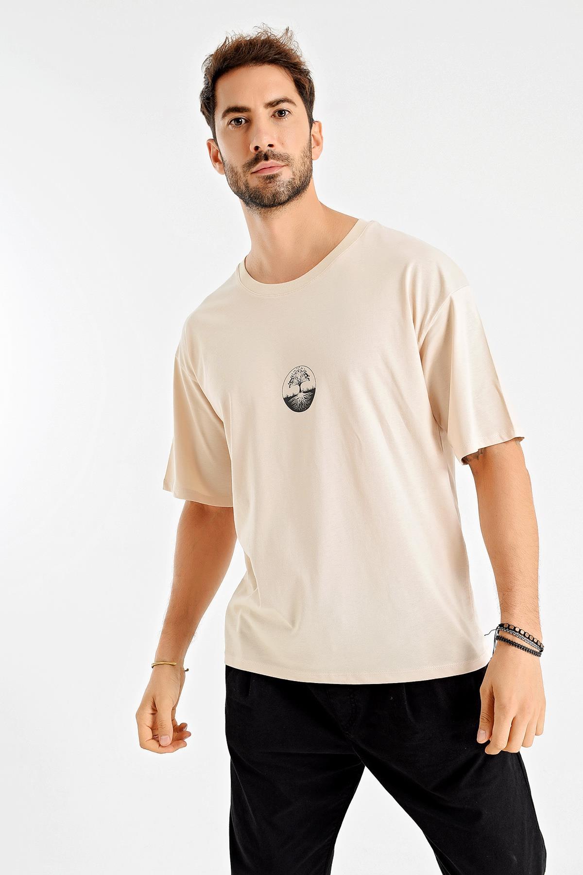 Baskılı Desen Bisiklet Yaka Oversize T-Shirt
