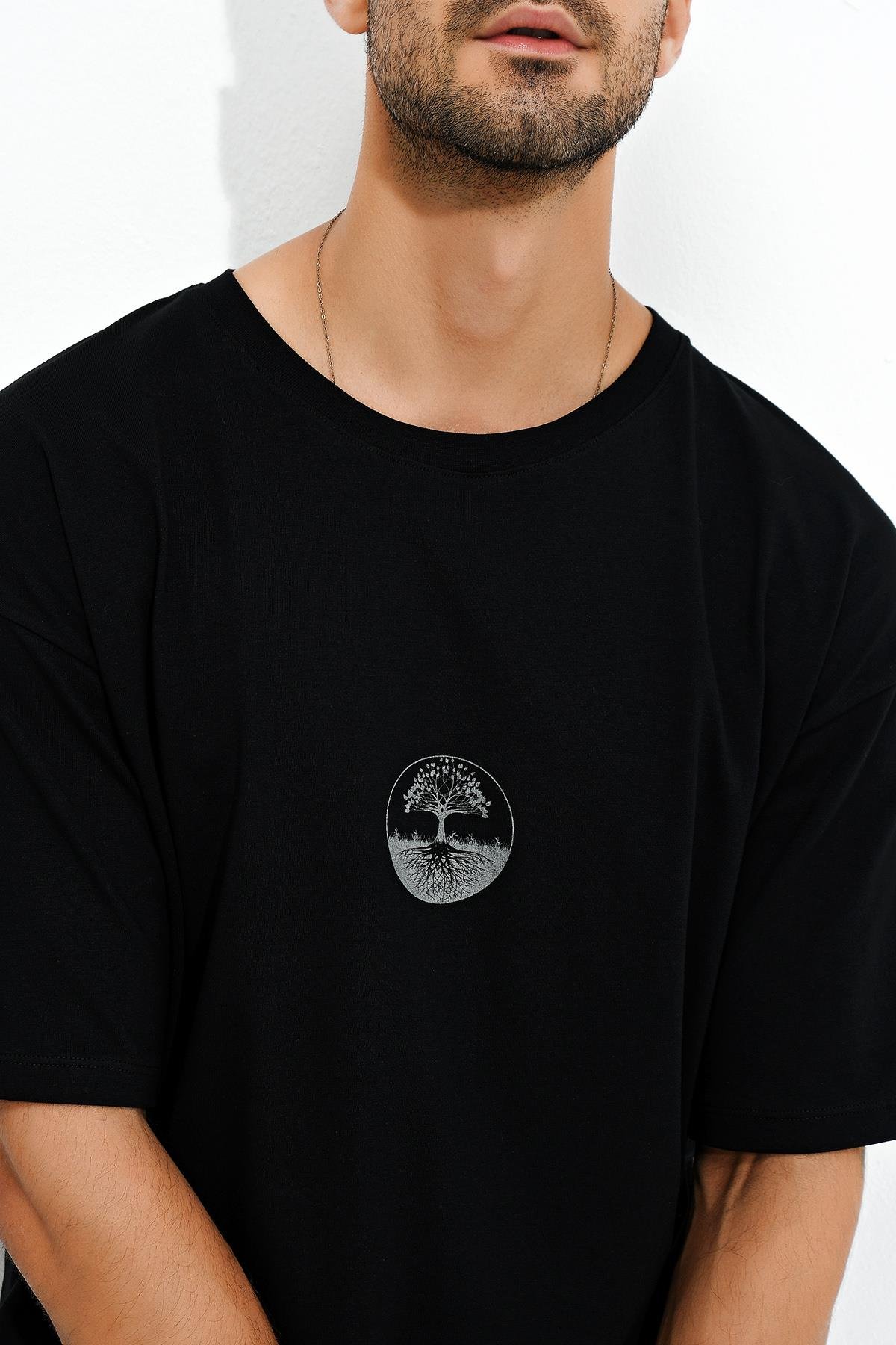 Baskılı Desen Bisiklet Yaka Oversize T-Shirt