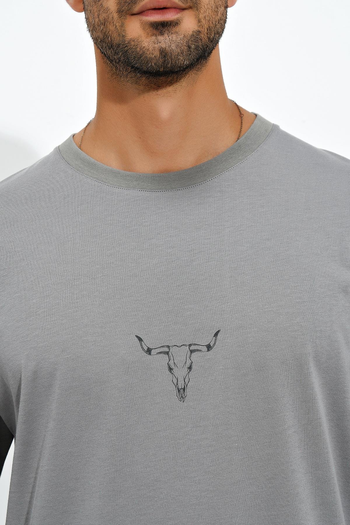 Baskılı Desen Bisiklet Yaka Oversize T-Shirt