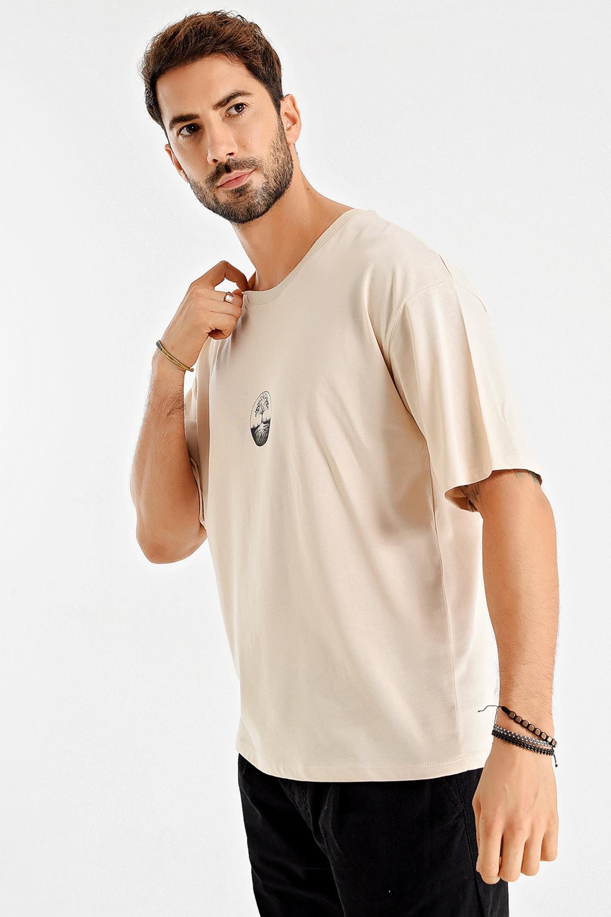 Baskılı Desen Bisiklet Yaka Oversize T-Shirt
