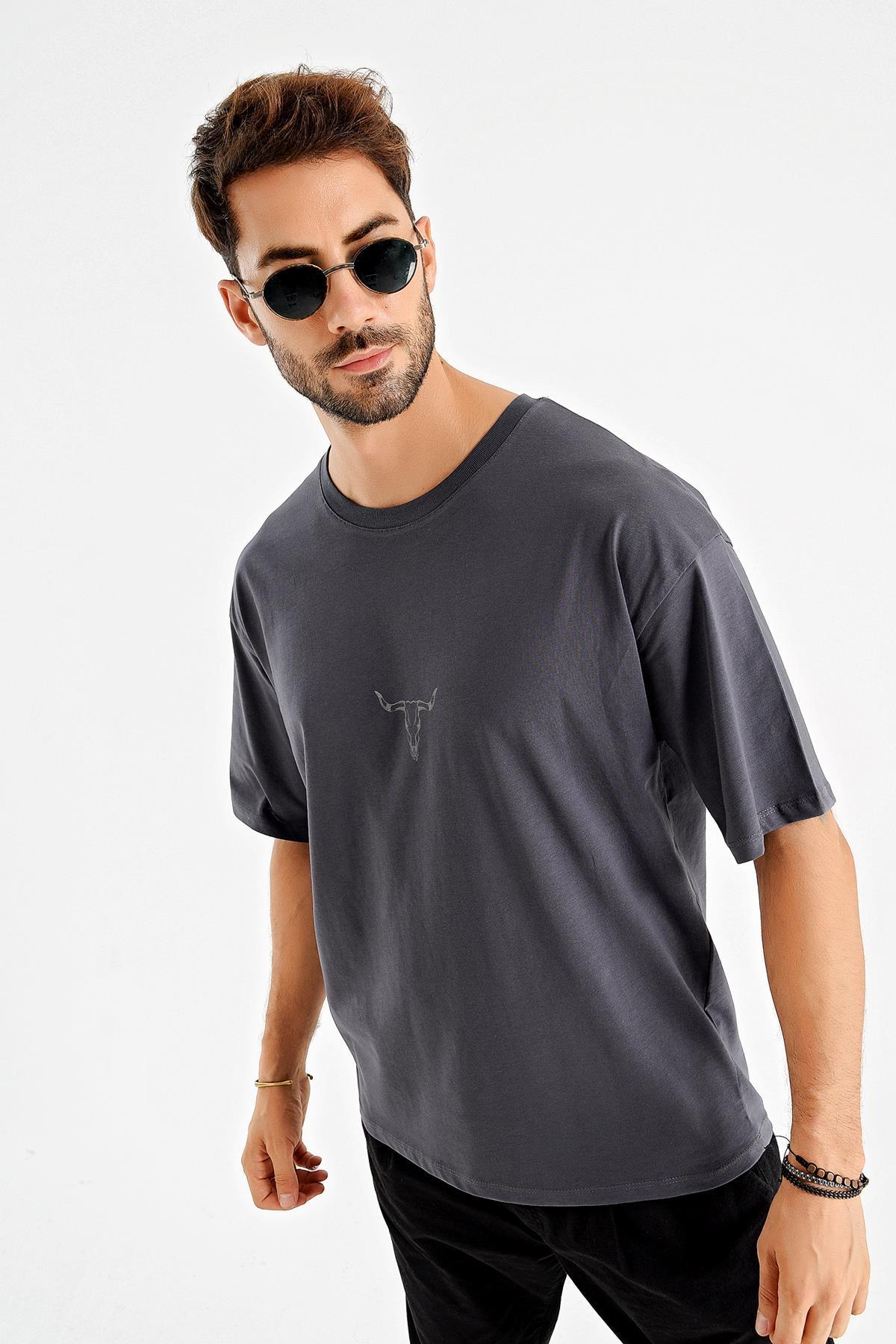 Baskılı Desen Bisiklet Yaka Oversize T-Shirt