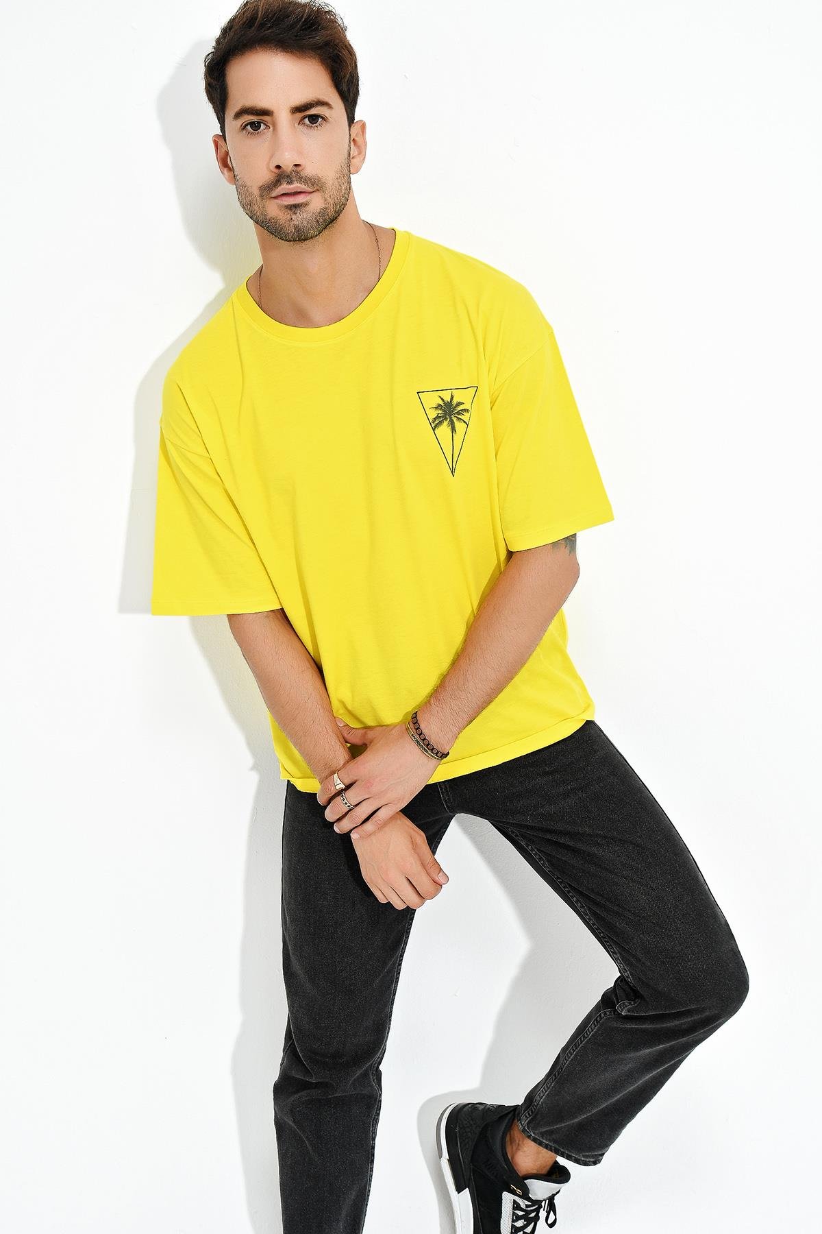 Baskılı Desen Bisiklet Yaka Oversize T-Shirt