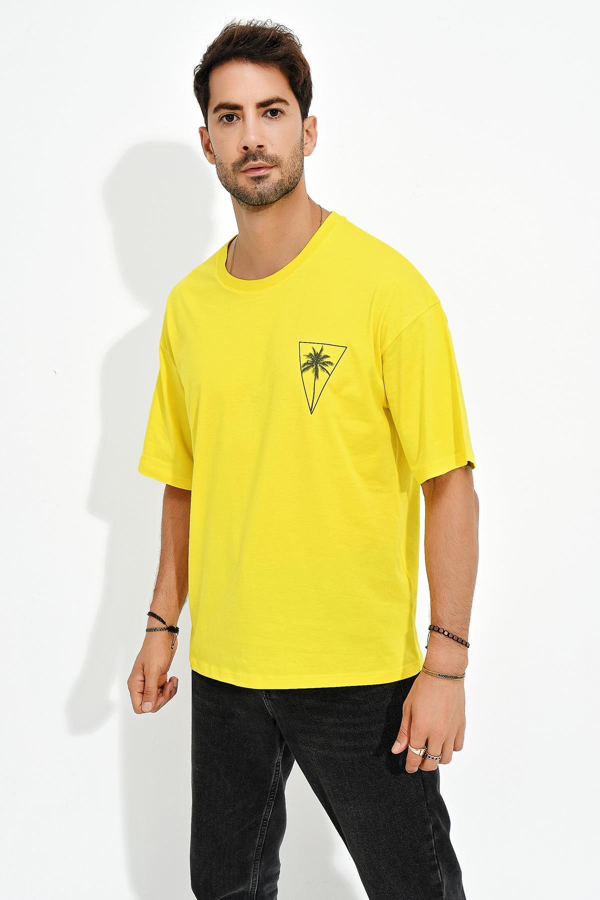 Baskılı Desen Bisiklet Yaka Oversize T-Shirt