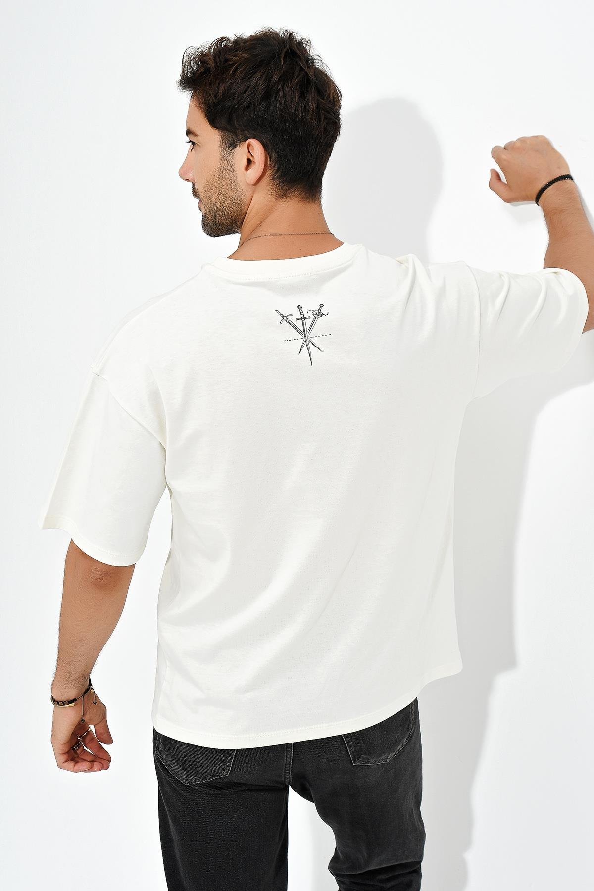 Baskılı Desen Bisiklet Yaka Oversize T-Shirt