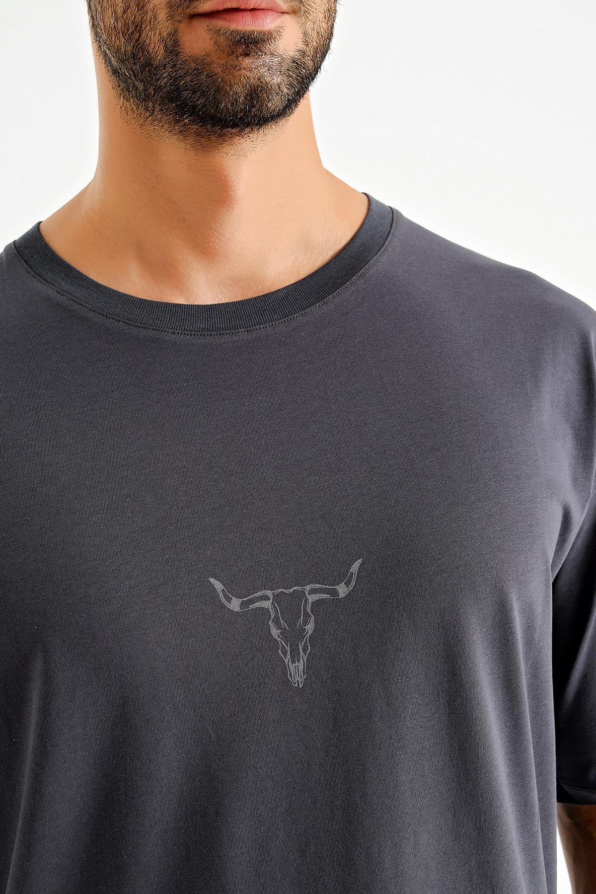 Baskılı Desen Bisiklet Yaka Oversize T-Shirt