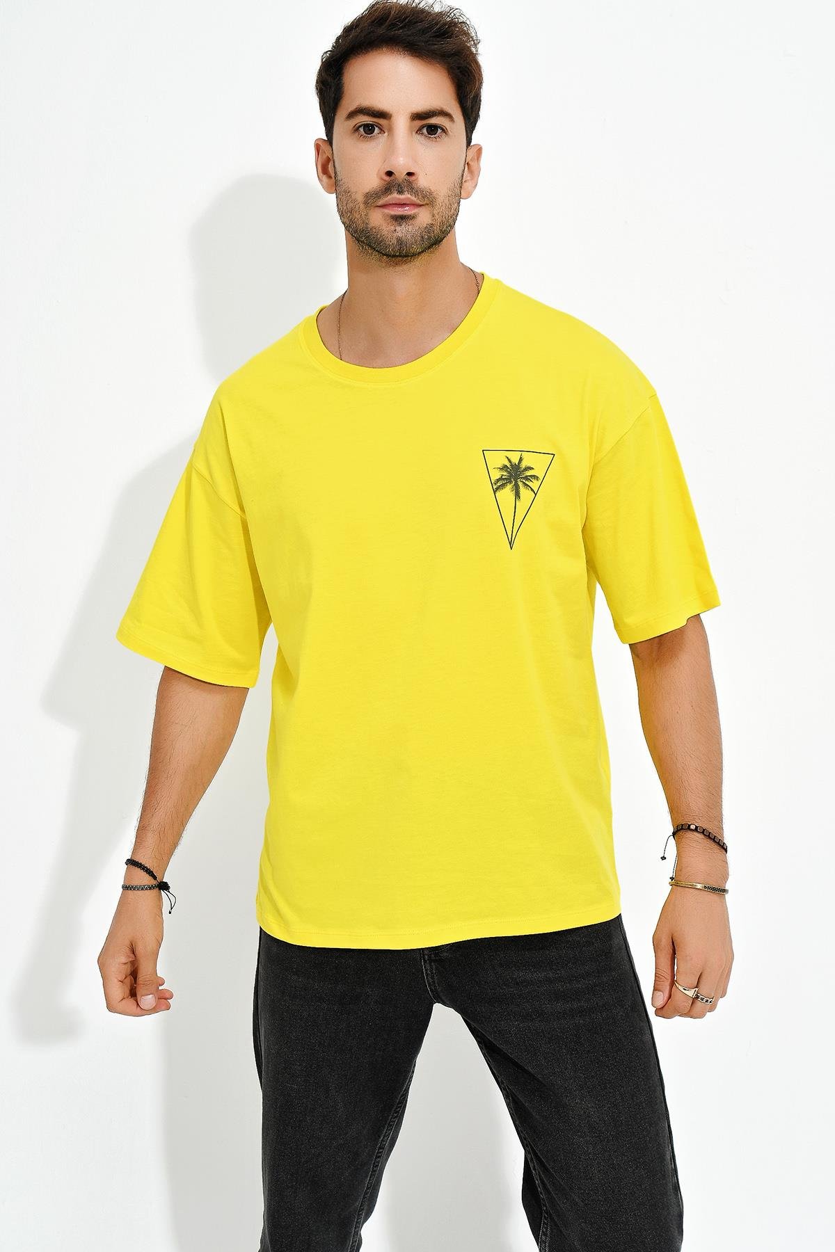 Baskılı Desen Bisiklet Yaka Oversize T-Shirt