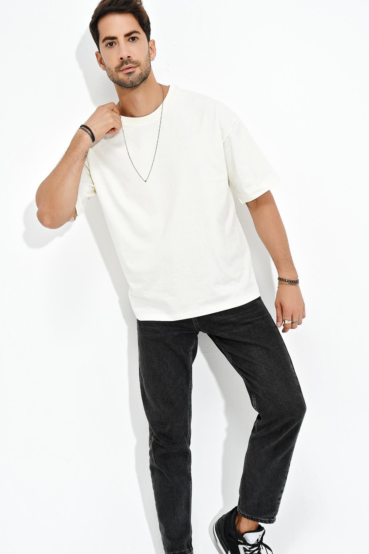 Baskılı Desen Bisiklet Yaka Oversize T-Shirt