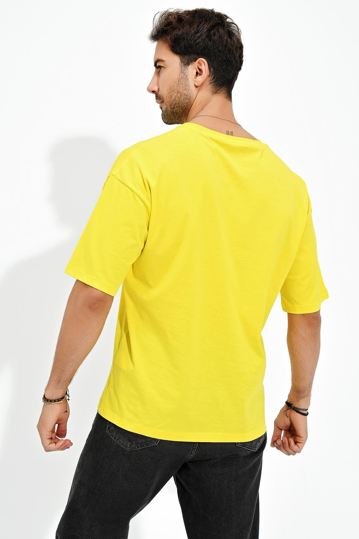 Baskılı Desen Bisiklet Yaka Oversize T-Shirt