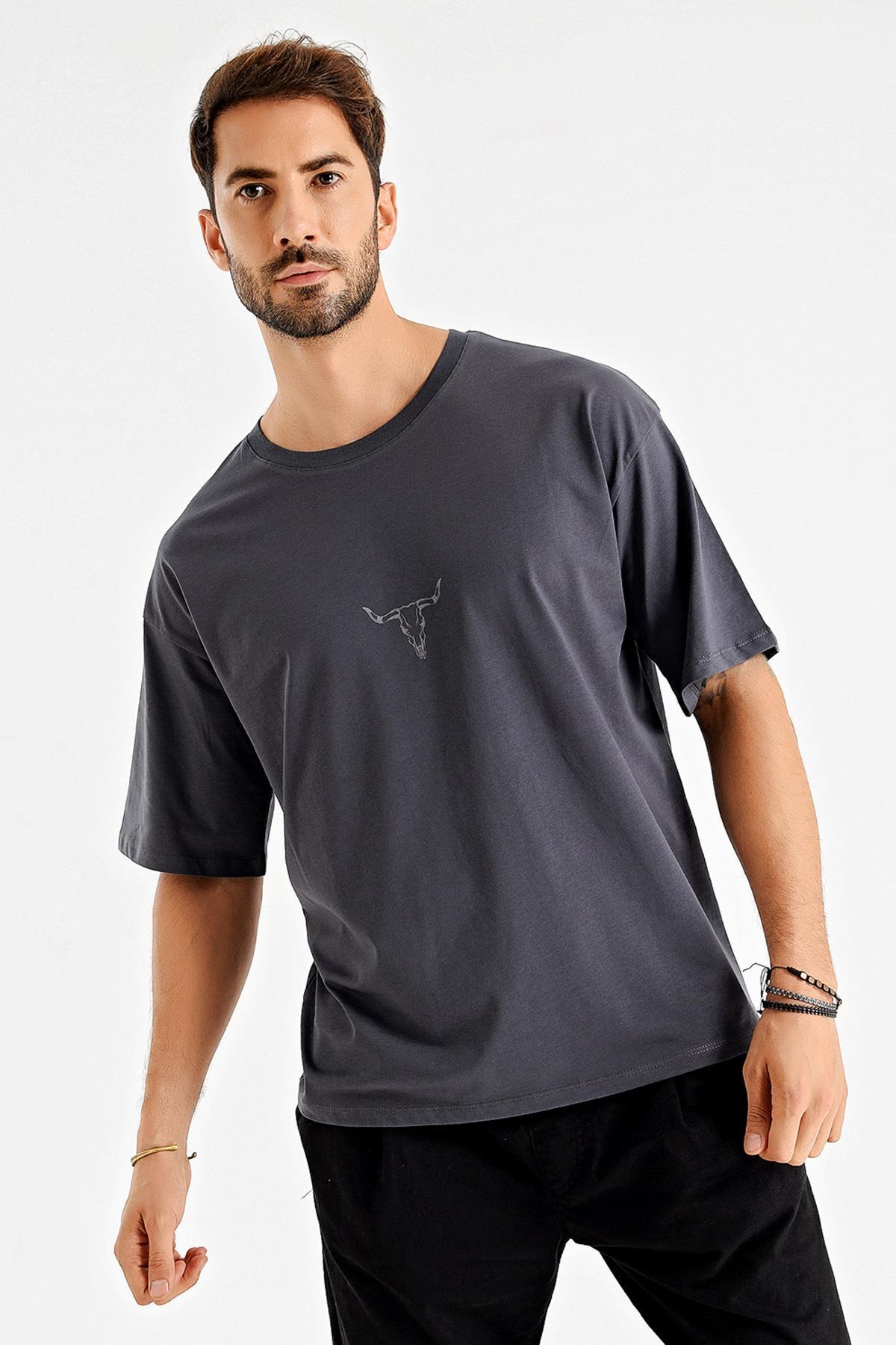 Baskılı Desen Bisiklet Yaka Oversize T-Shirt