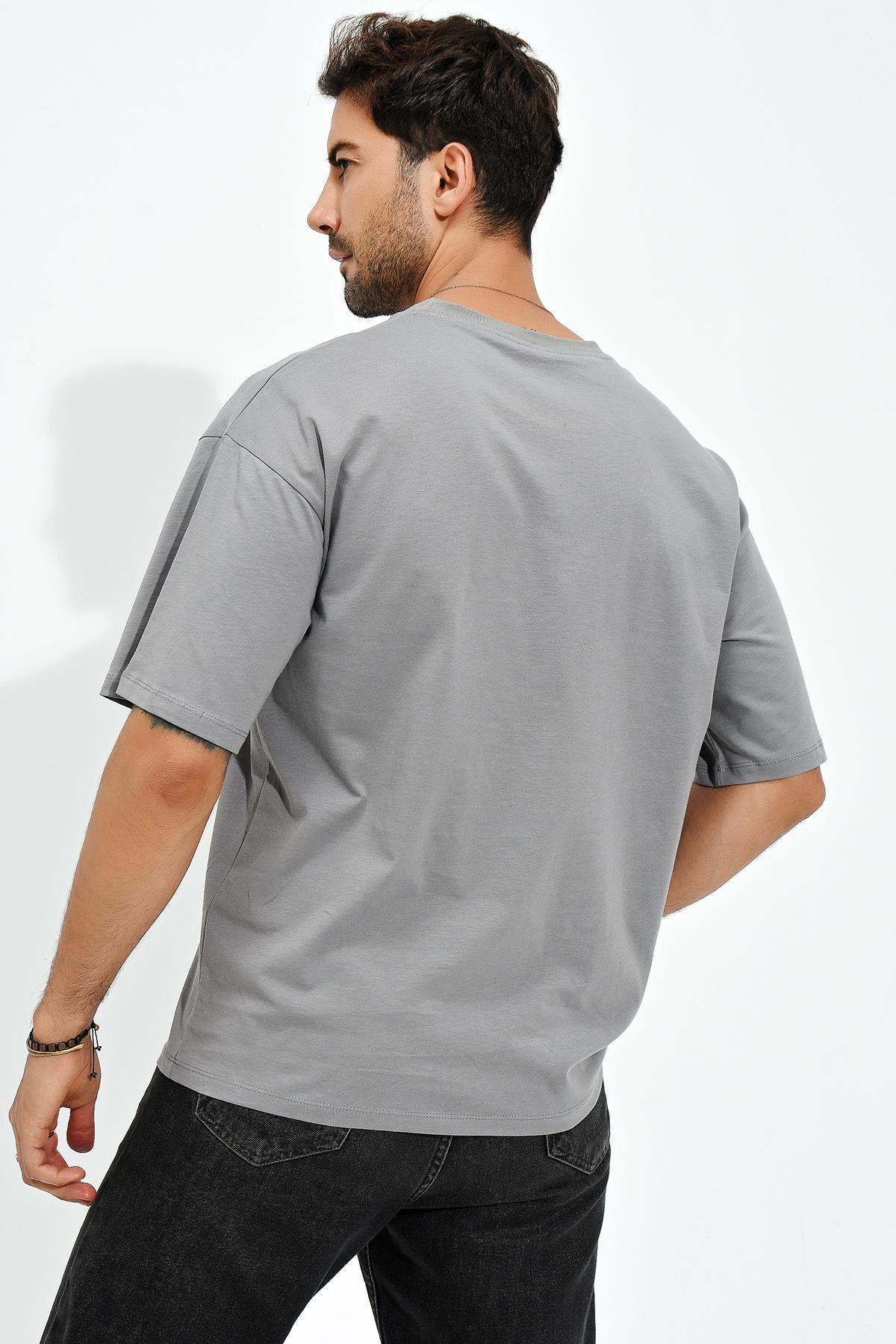 Baskılı Desen Bisiklet Yaka Oversize T-Shirt