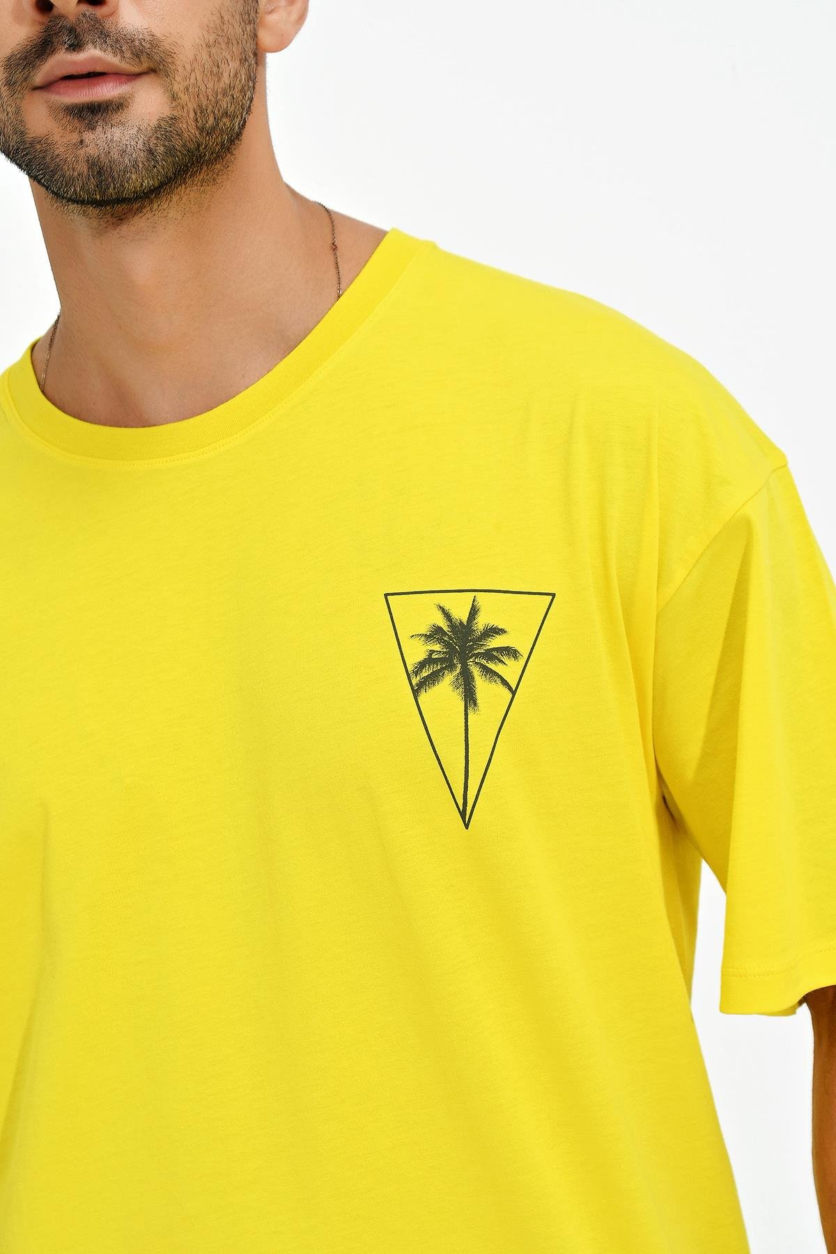 Baskılı Desen Bisiklet Yaka Oversize T-Shirt