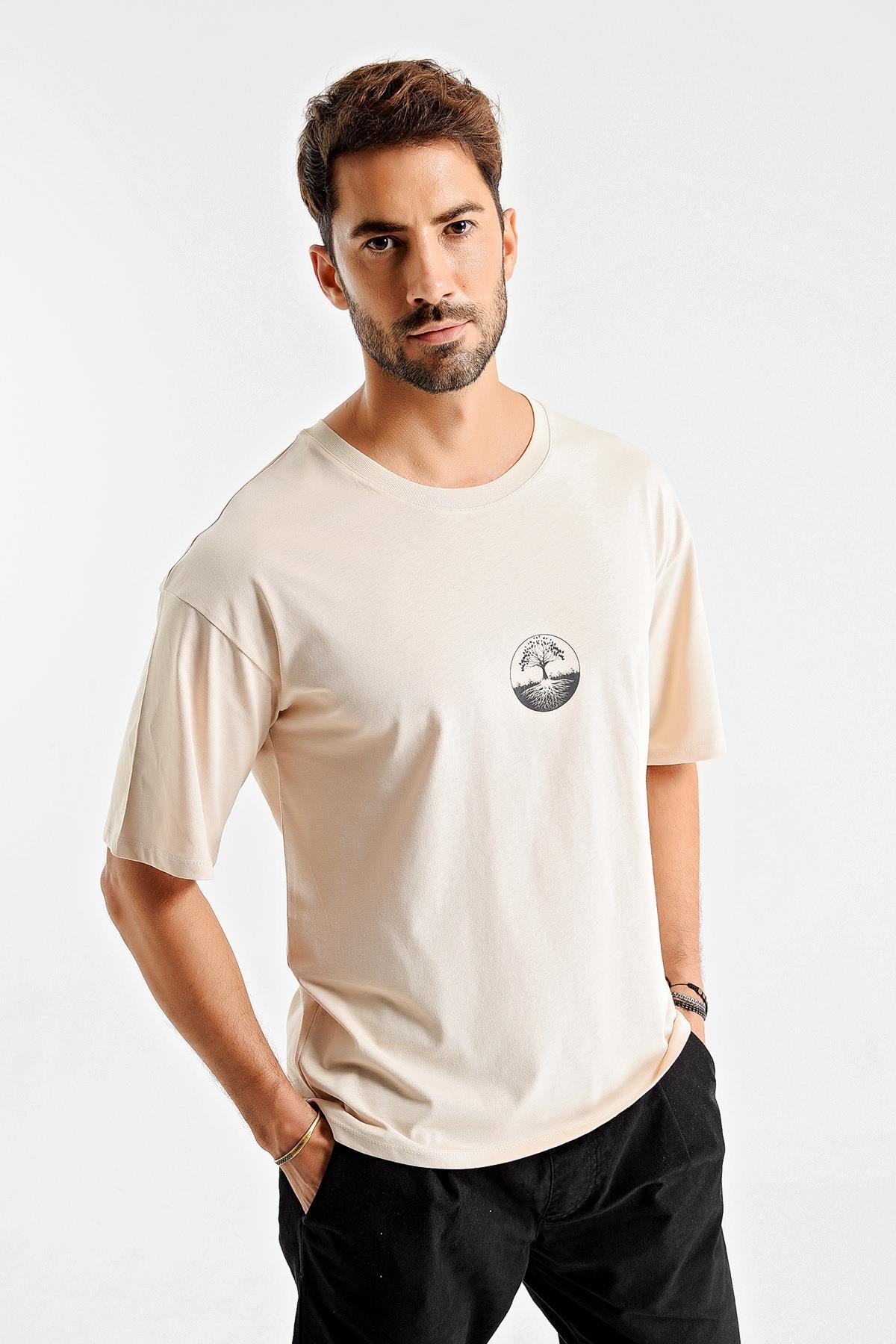 Baskılı Desen Bisiklet Yaka Oversize T-Shirt