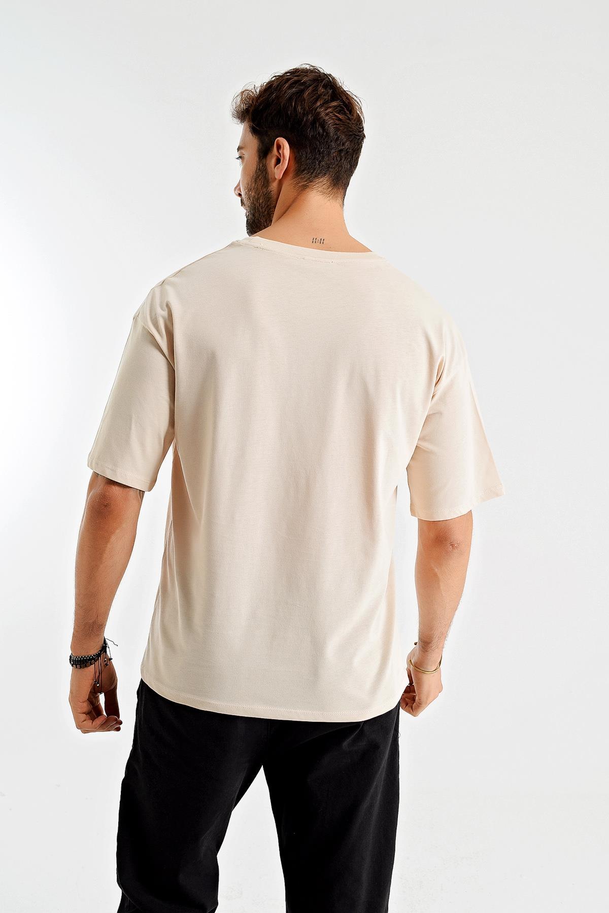 Baskılı Desen Bisiklet Yaka Oversize T-Shirt