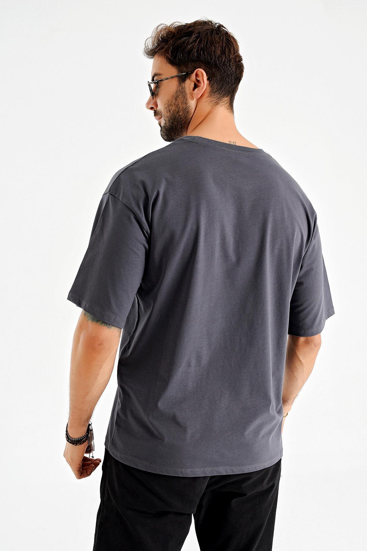 Baskılı Desen Bisiklet Yaka Oversize T-Shirt