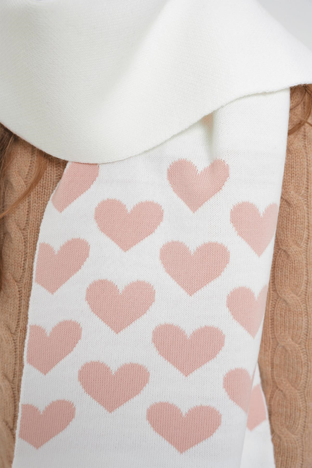 Chuba Çocuk Kalp Desenli Ponponlu Atkı Bere Takımı 7-9 & 10-12 Yaş Beyaz CHKIDS105