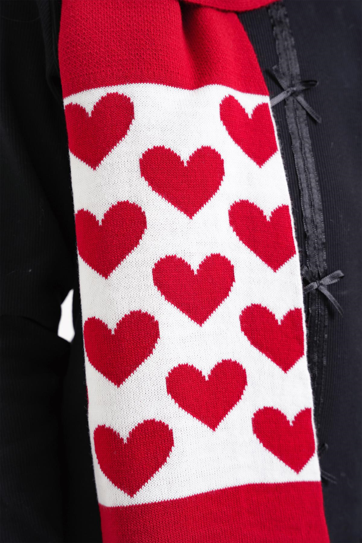 Chuba Çocuk Kalp Desenli Ponponlu Atkı Bere Takımı 7-9 & 10-12 Yaş Kırmızı CHKIDS105