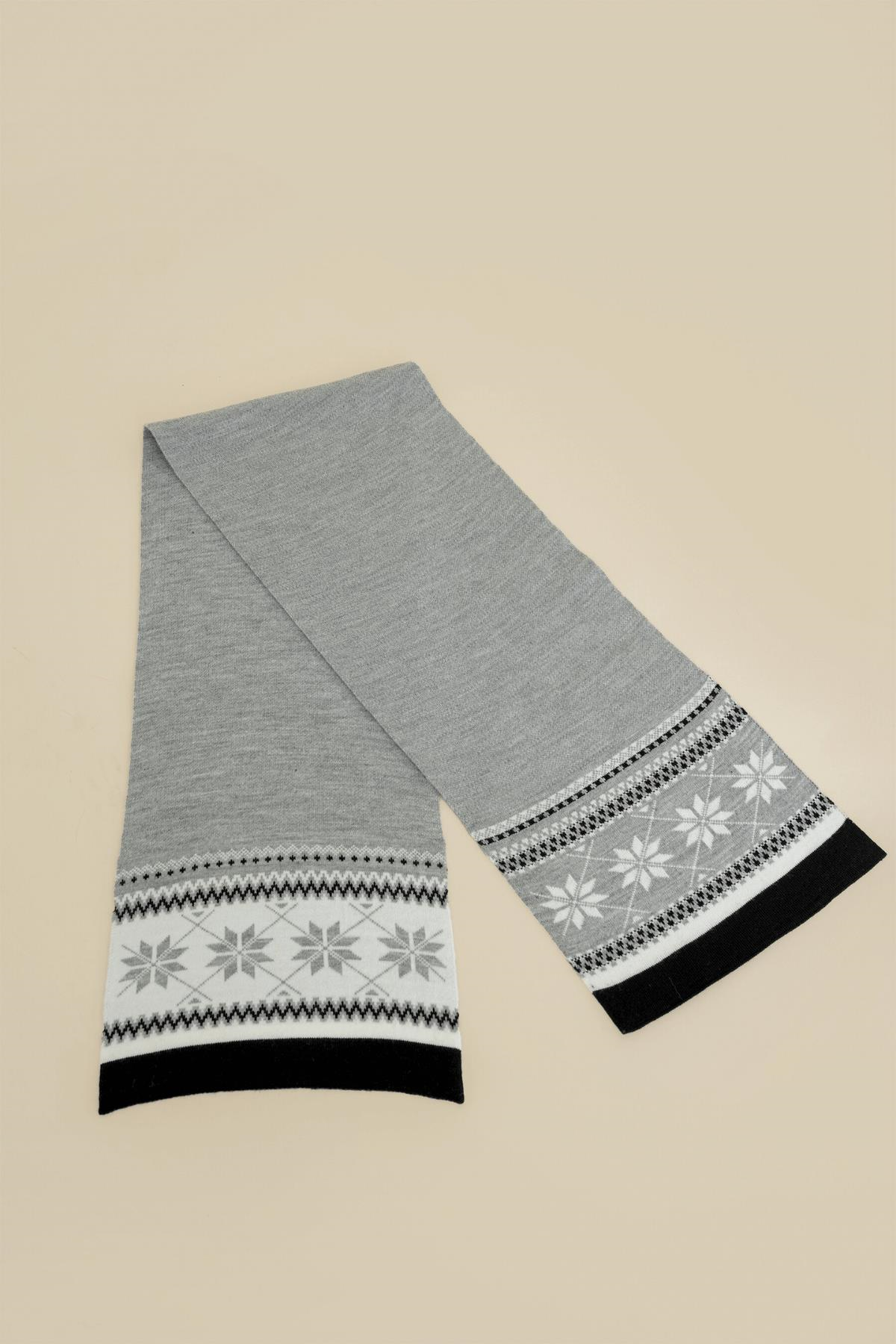 Chuba Çocuk Kar Desenli Triko Atkı Bere Takımı 7-9 & 10-12 Yaş Gri CHKIDS104