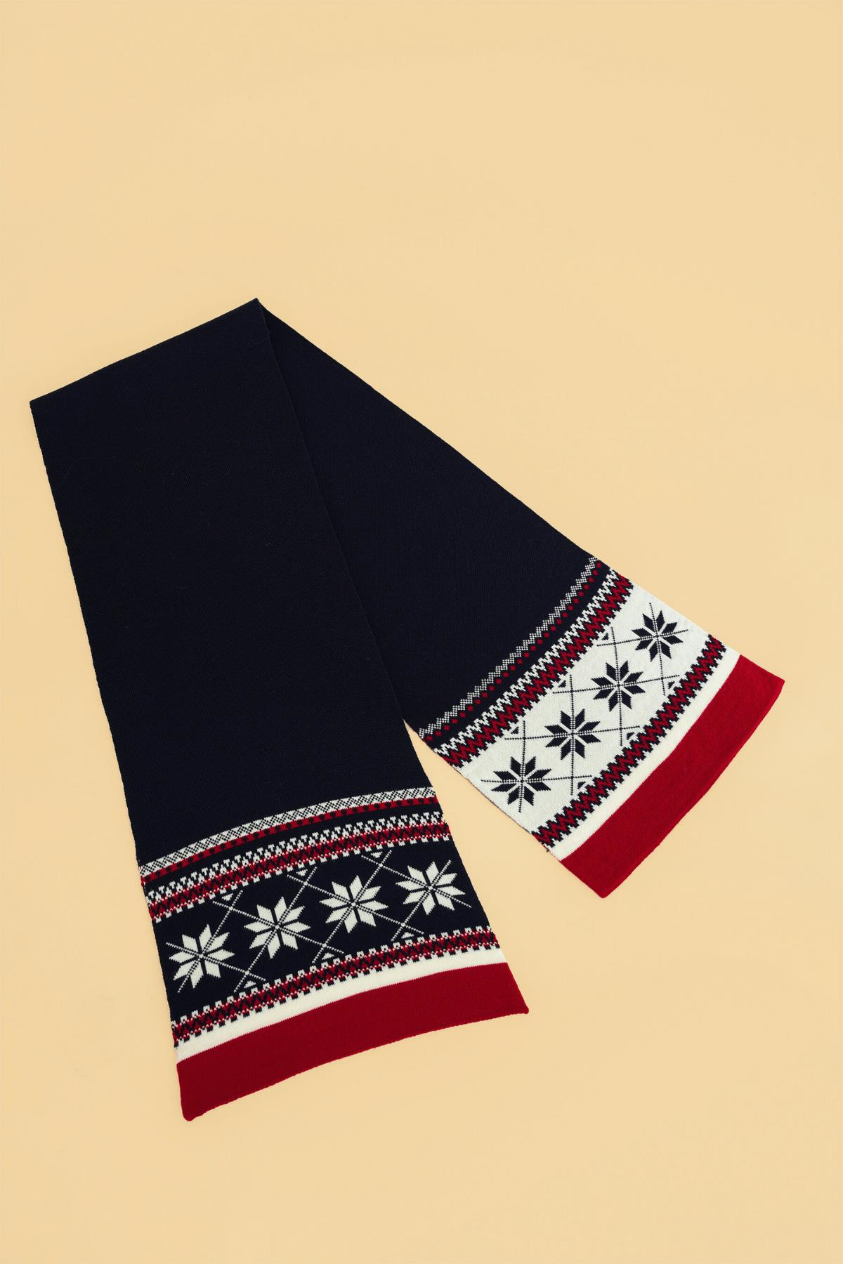 Chuba Çocuk Kar Desenli Triko Atkı Bere Takımı 7-9 & 10-12 Yaş Lacivert CHKIDS104