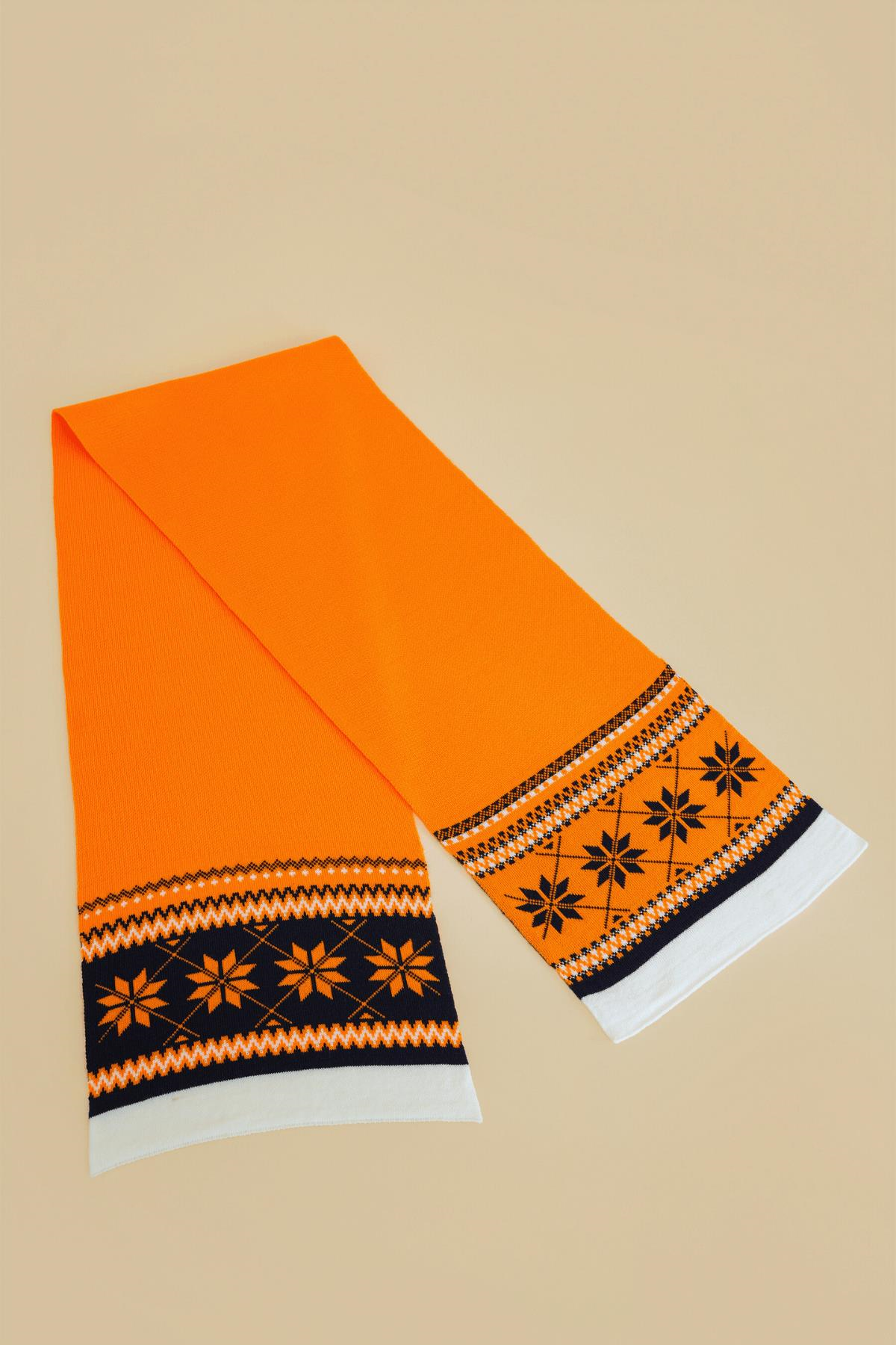 Chuba Çocuk Kar Desenli Triko Atkı Bere Takımı 7-9 & 10-12 Yaş Oranj CHKIDS104