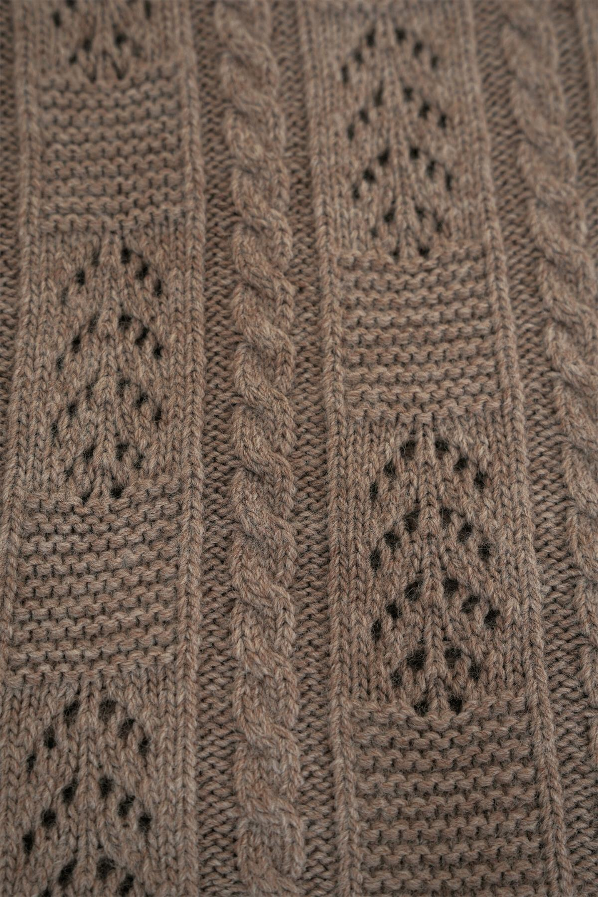 Chuba Çocuk Örgü Desenli Ponponlu Triko Battaniye (80cmx100cm) Vizon CHKIDS201