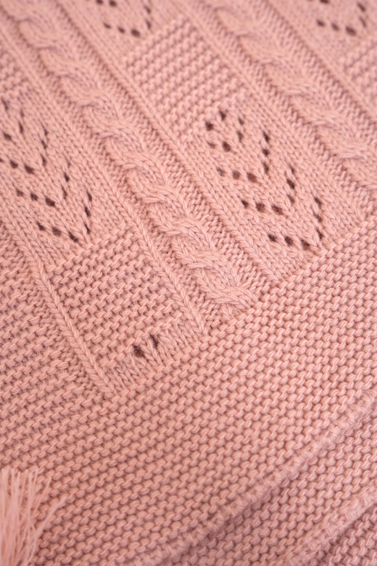 Chuba Çocuk Örgü Desenli Ponponlu Triko Battaniye (80cmx100cm) Pudra CHKIDS201