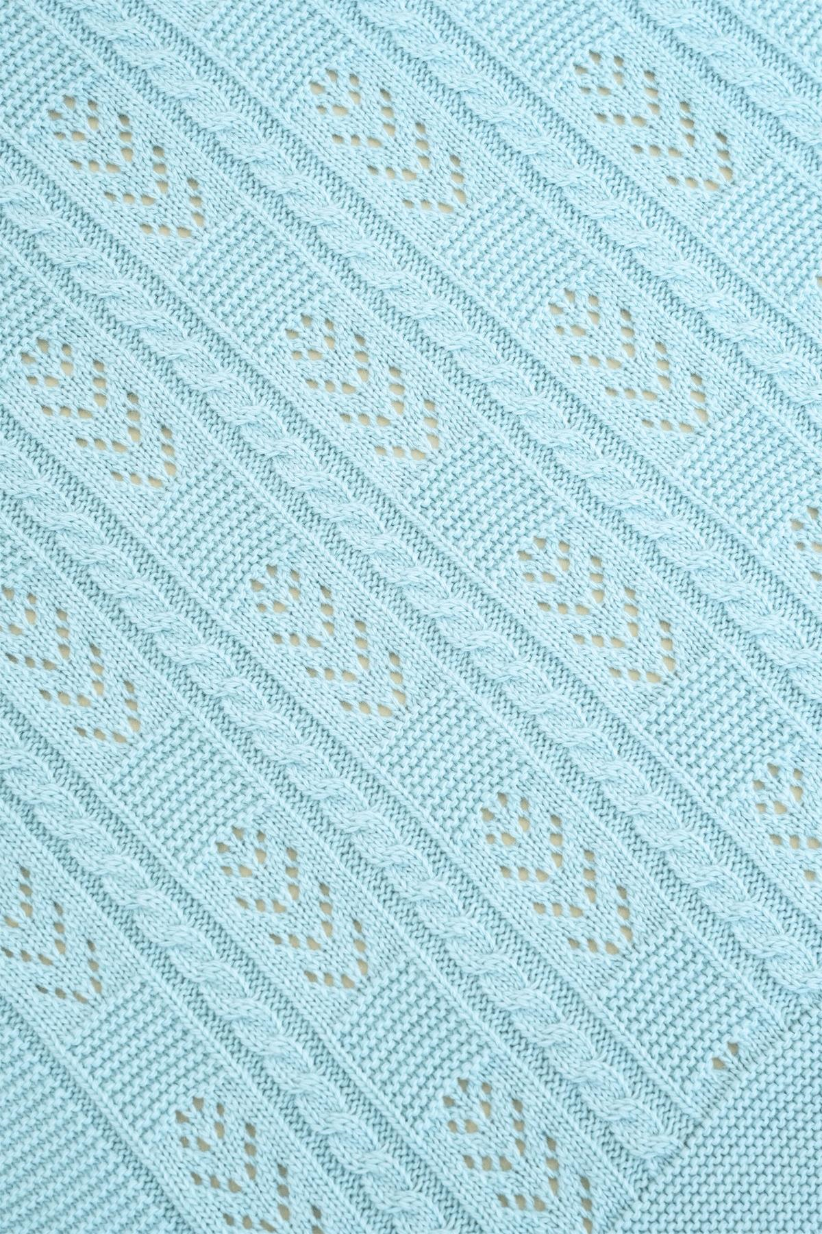 Chuba Çocuk Örgü Desenli Ponponlu Triko Battaniye (80cmx100cm) Mavi CHKIDS201