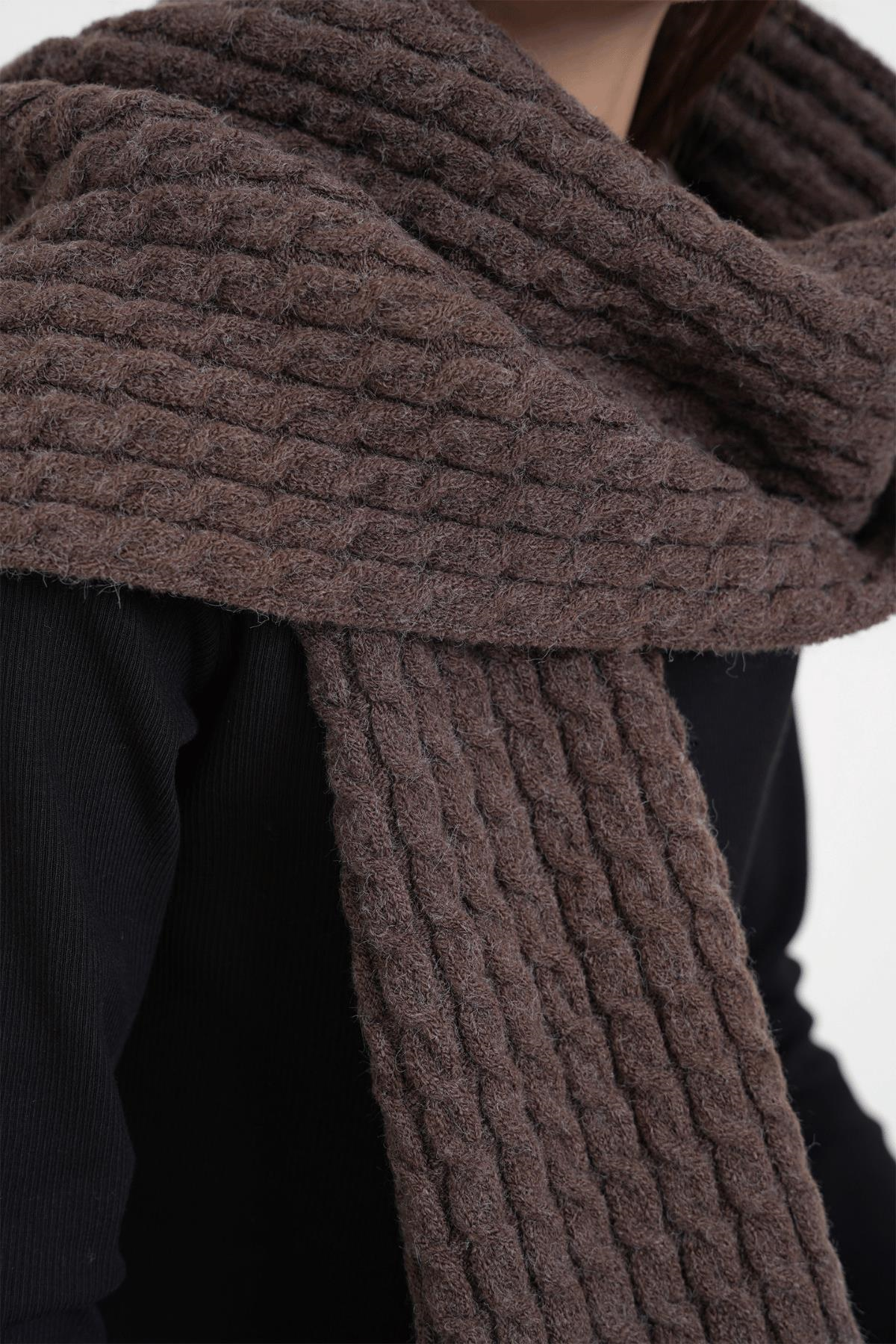 Chuba Çocuk Saç Örgü Yumuşak Tuşe Triko Atkı Koyu Kahve CHKIDS107