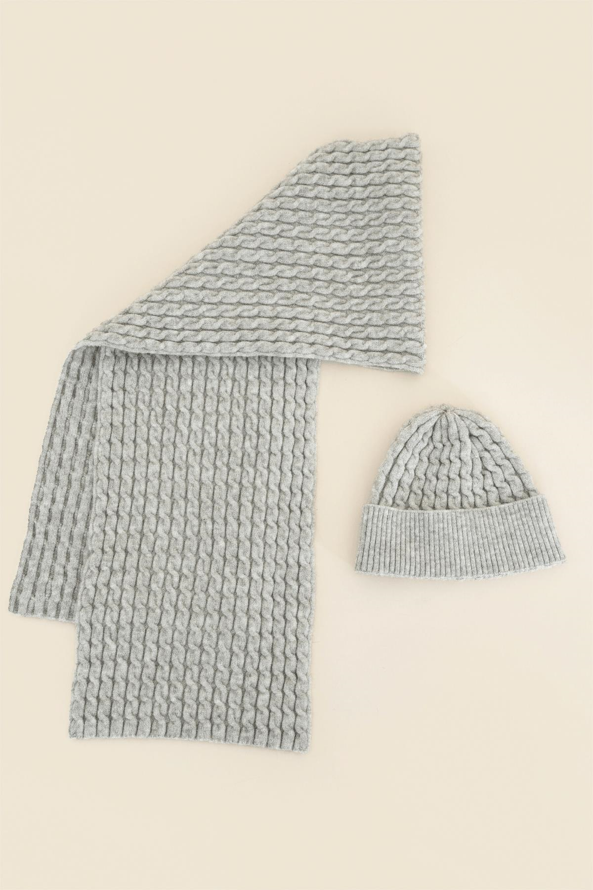 Chuba Çocuk Saç Örgü Yumuşak Tuşe Triko Atkı Bere Takımı 7-9 & 10-12 Yaş Gri CHKIDS103