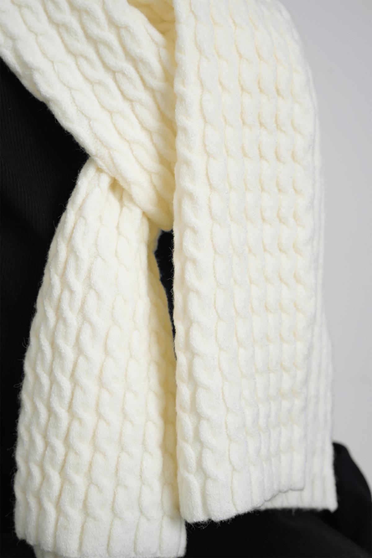 Chuba Çocuk Saç Örgü Yumuşak Tuşe Triko Atkı Beyaz CHKIDS107