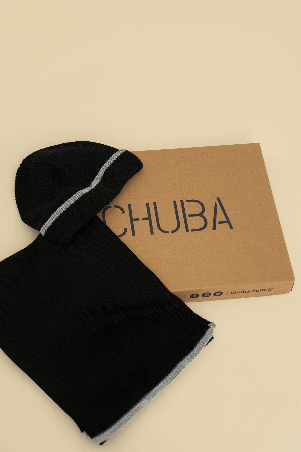 Chuba Çocuk Selanik Örgü Atkı Bere Takımı 7-9 & 10-12 Yaş Siyah CHKIDS106