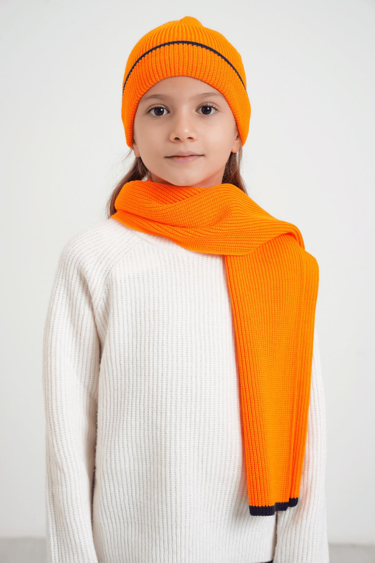 Chuba Çocuk Selanik Örgü Atkı Bere Takımı 7-9 & 10-12 Yaş Oranj CHKIDS106