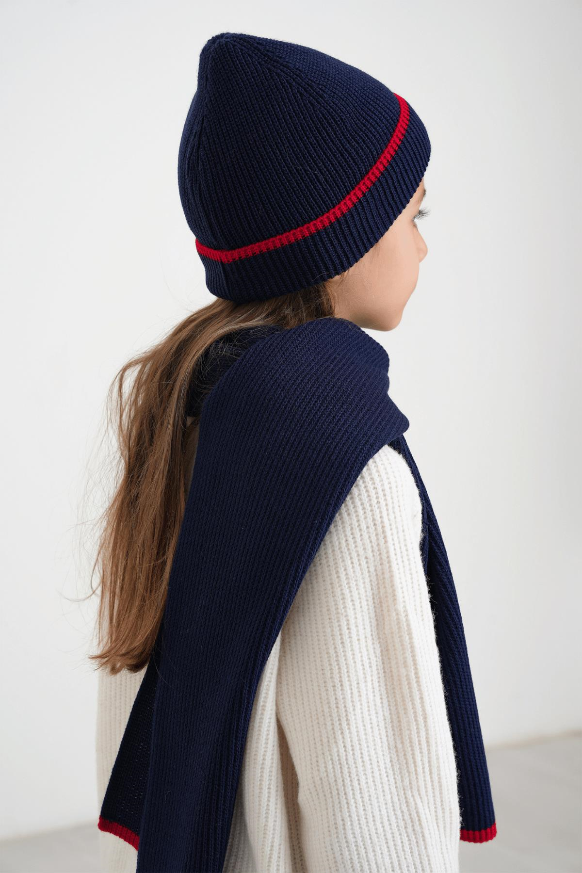 Chuba Çocuk Selanik Örgü Atkı Bere Takımı 7-9 & 10-12 Yaş Lacivert CHKIDS106