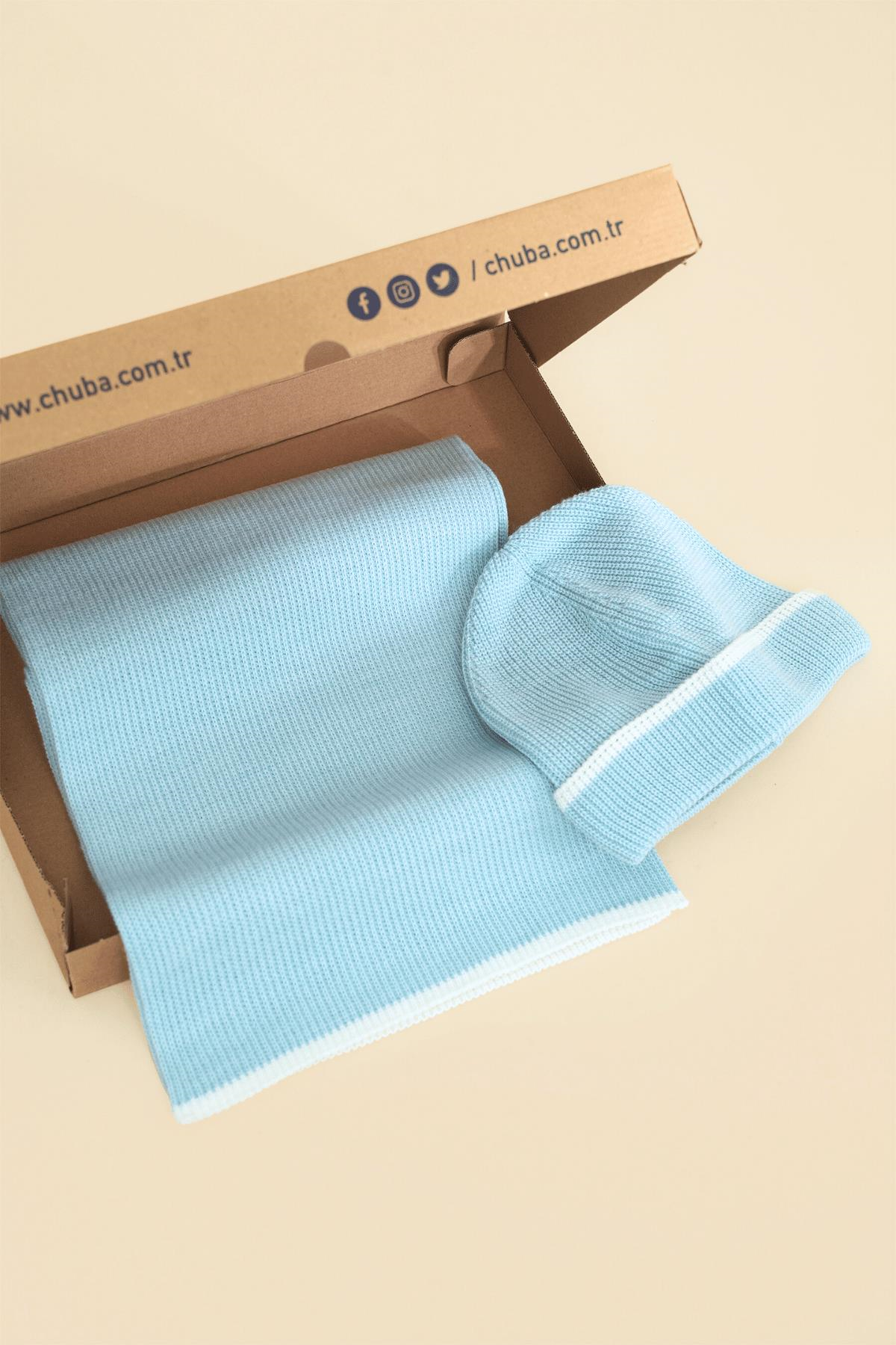 Chuba Çocuk Selanik Örgü Atkı Bere Takımı 7-9 & 10-12 Yaş Mavi CHKIDS106