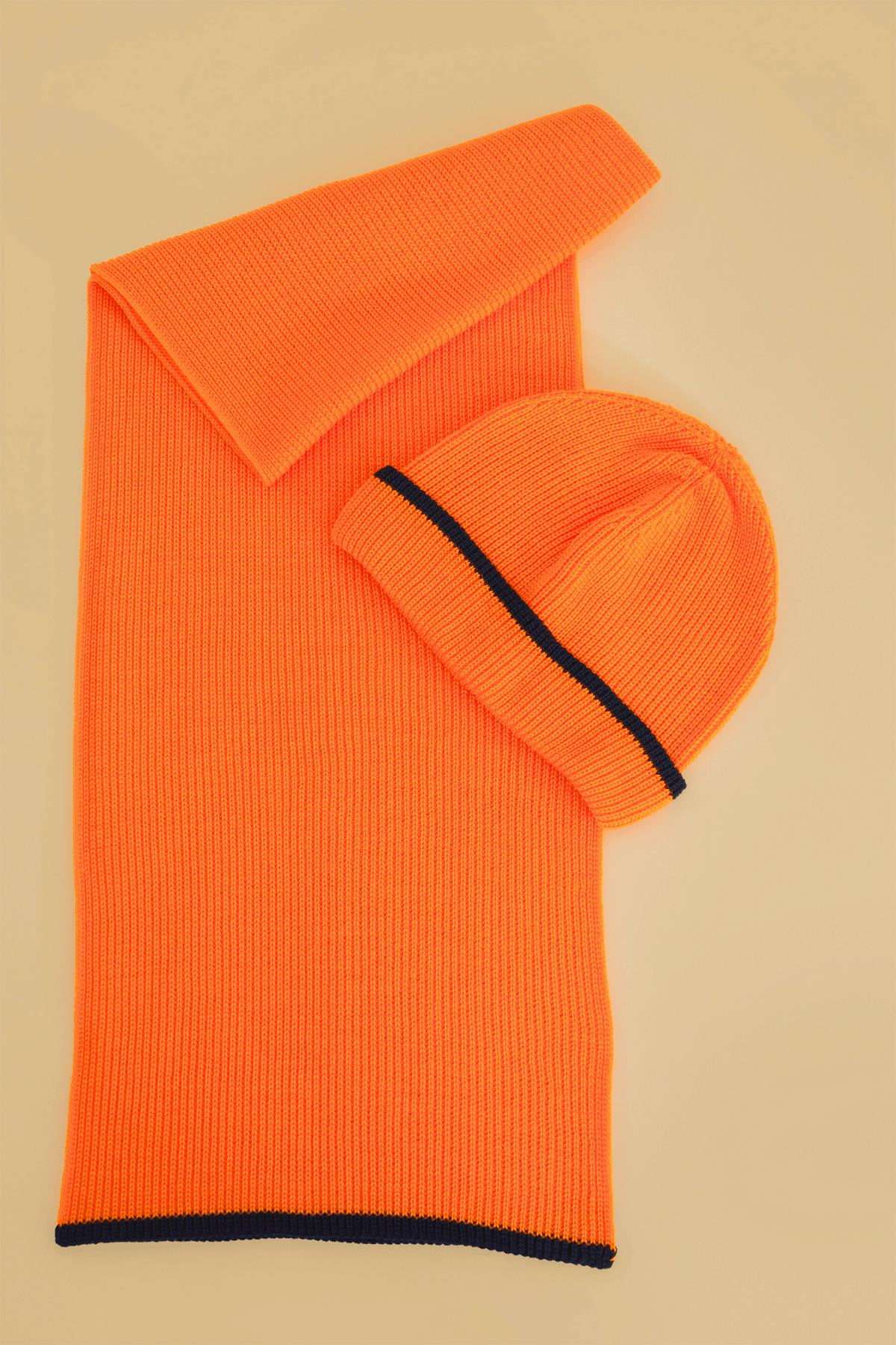 Chuba Çocuk Selanik Örgü Atkı Bere Takımı 7-9 & 10-12 Yaş Oranj CHKIDS106