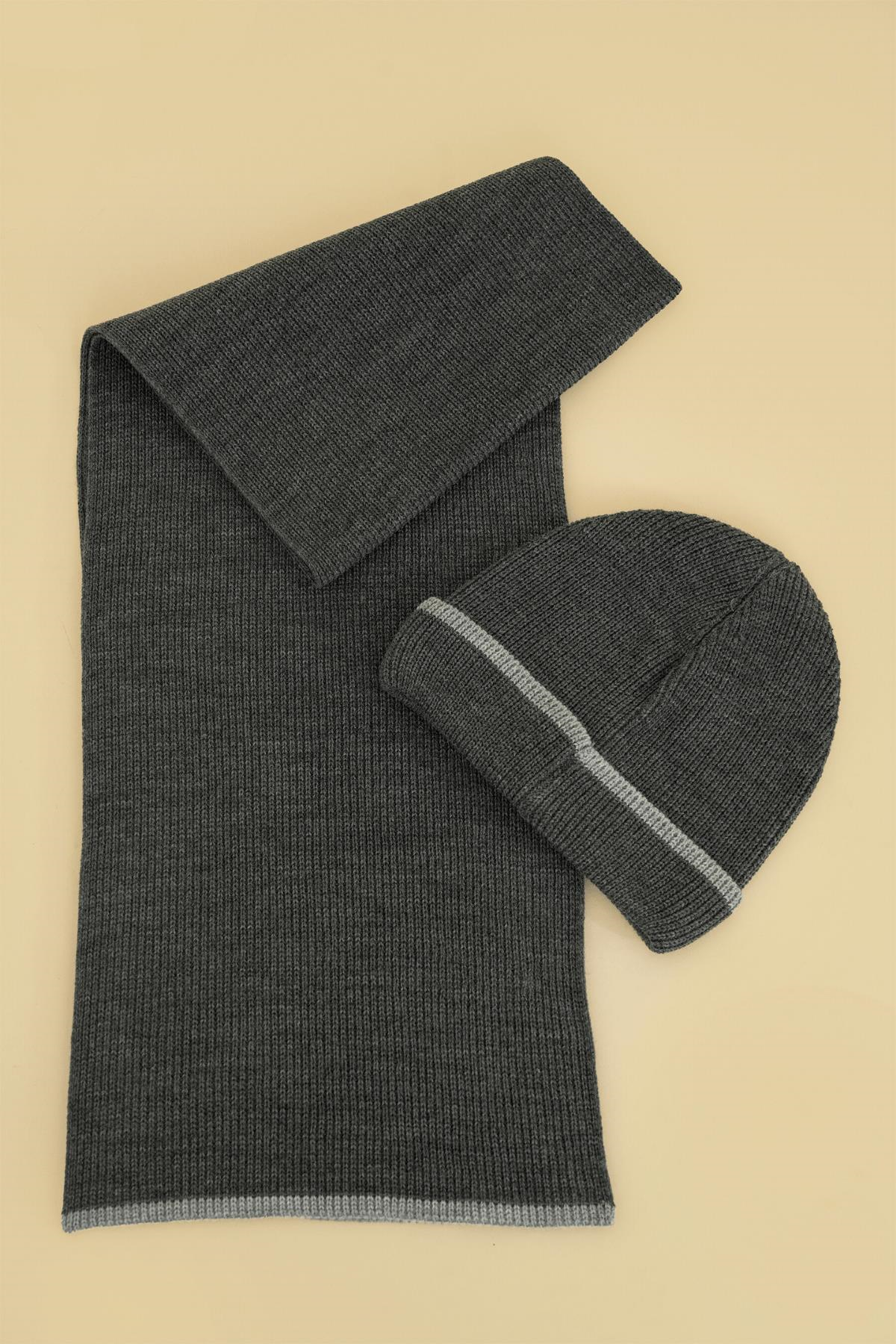 Chuba Çocuk Selanik Örgü Atkı Bere Takımı 7-9 & 10-12 Yaş Antrasit CHKIDS106